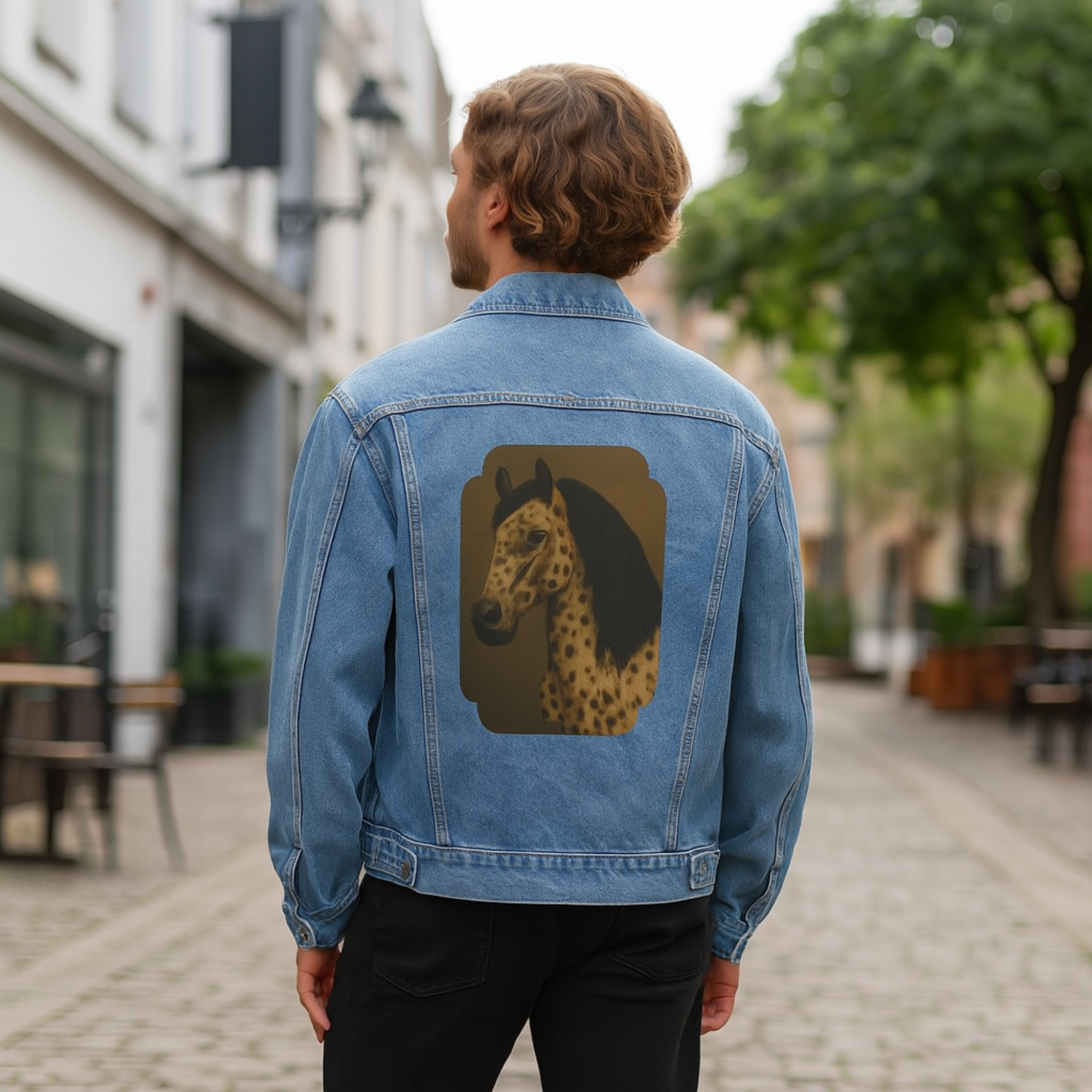 Mens Denim Jacket with Appaloosa Horse Portrait Western Cowboy Style Jean Jacket Horse Lover Gift product thumbnail image Mens Denim Jacket with Appaloosa Horse Portrait Western Cowboy Style Jean Jacket Horse Lover Gift product thumbnail image