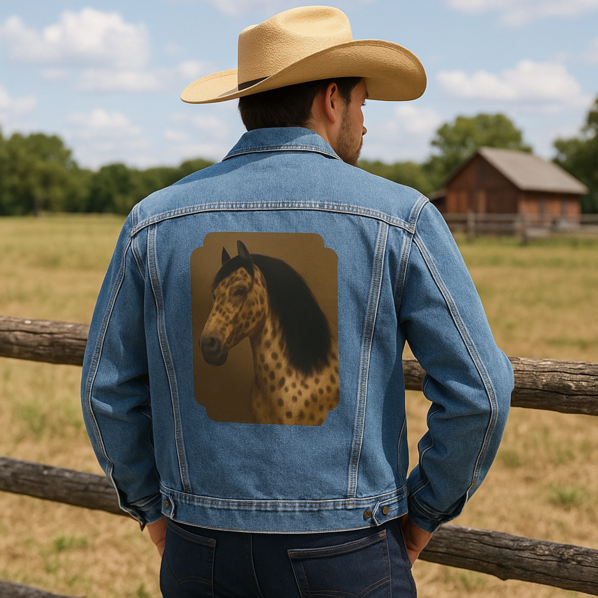 Mens Denim Jacket with Appaloosa Horse Portrait Western Cowboy Style Jean Jacket Horse Lover Gift Mens Denim Jacket with Appaloosa Horse Portrait Western Cowboy Style Jean Jacket Horse Lover Gift