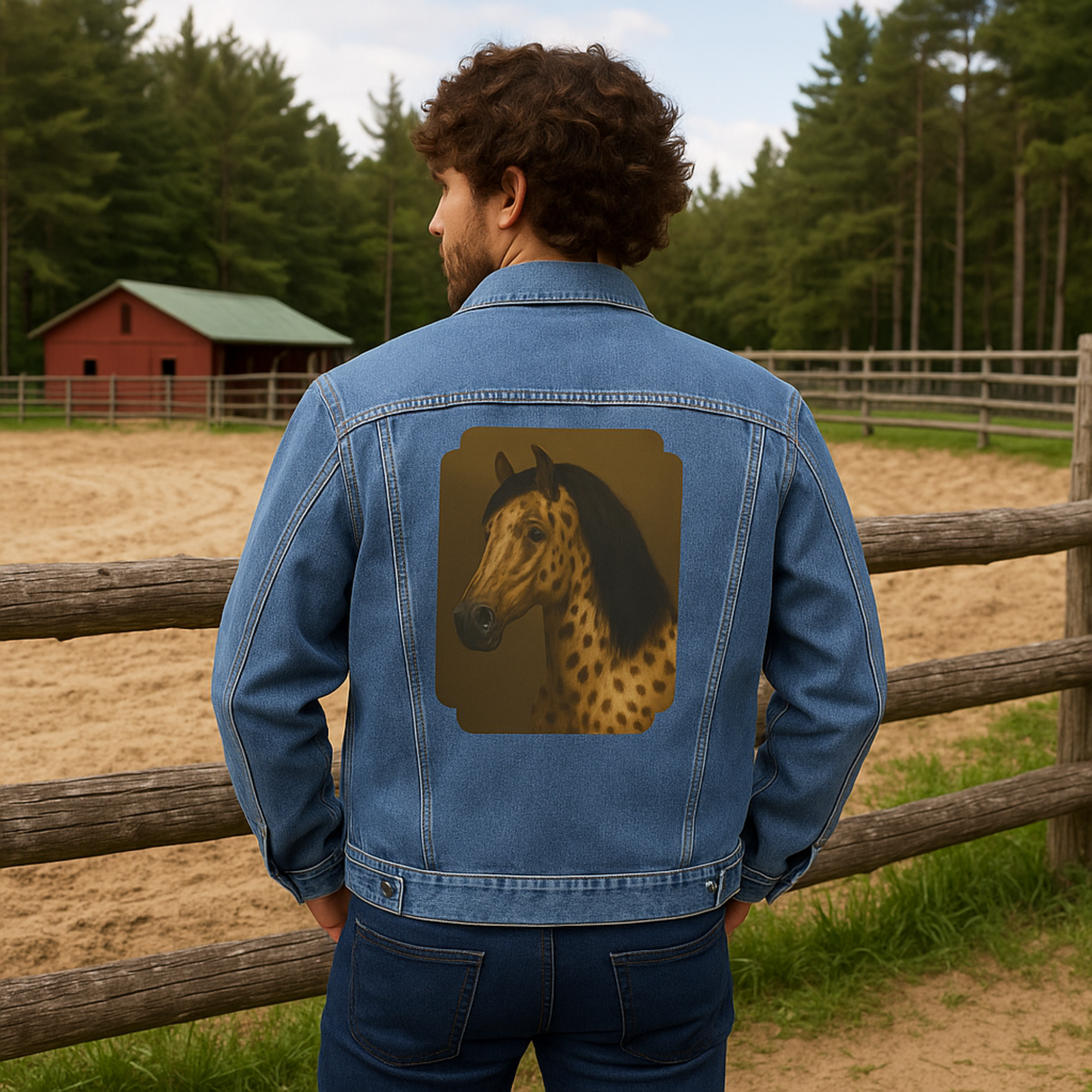 Mens Denim Jacket with Appaloosa Horse Portrait Western Cowboy Style Jean Jacket Horse Lover Gift product thumbnail image Mens Denim Jacket with Appaloosa Horse Portrait Western Cowboy Style Jean Jacket Horse Lover Gift product thumbnail image