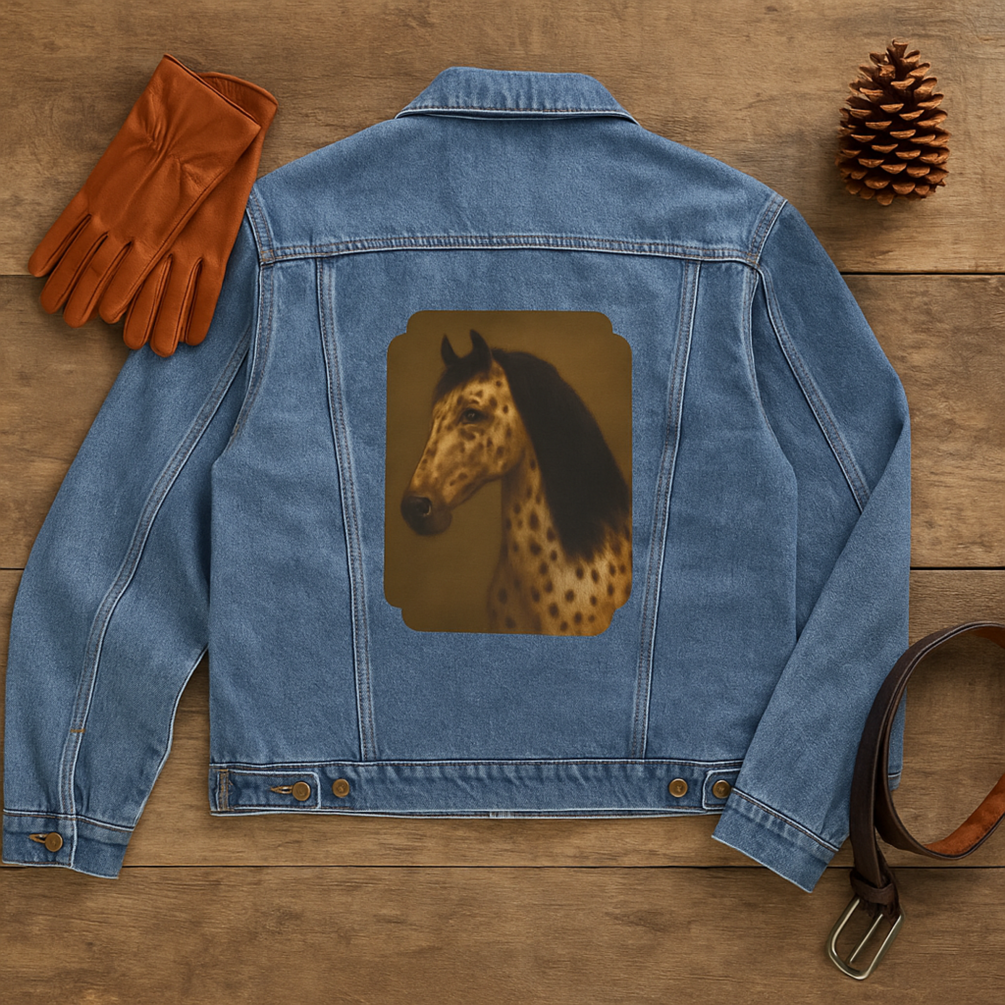 Mens Denim Jacket with Appaloosa Horse Portrait Western Cowboy Style Jean Jacket Horse Lover Gift product thumbnail image Mens Denim Jacket with Appaloosa Horse Portrait Western Cowboy Style Jean Jacket Horse Lover Gift product thumbnail image