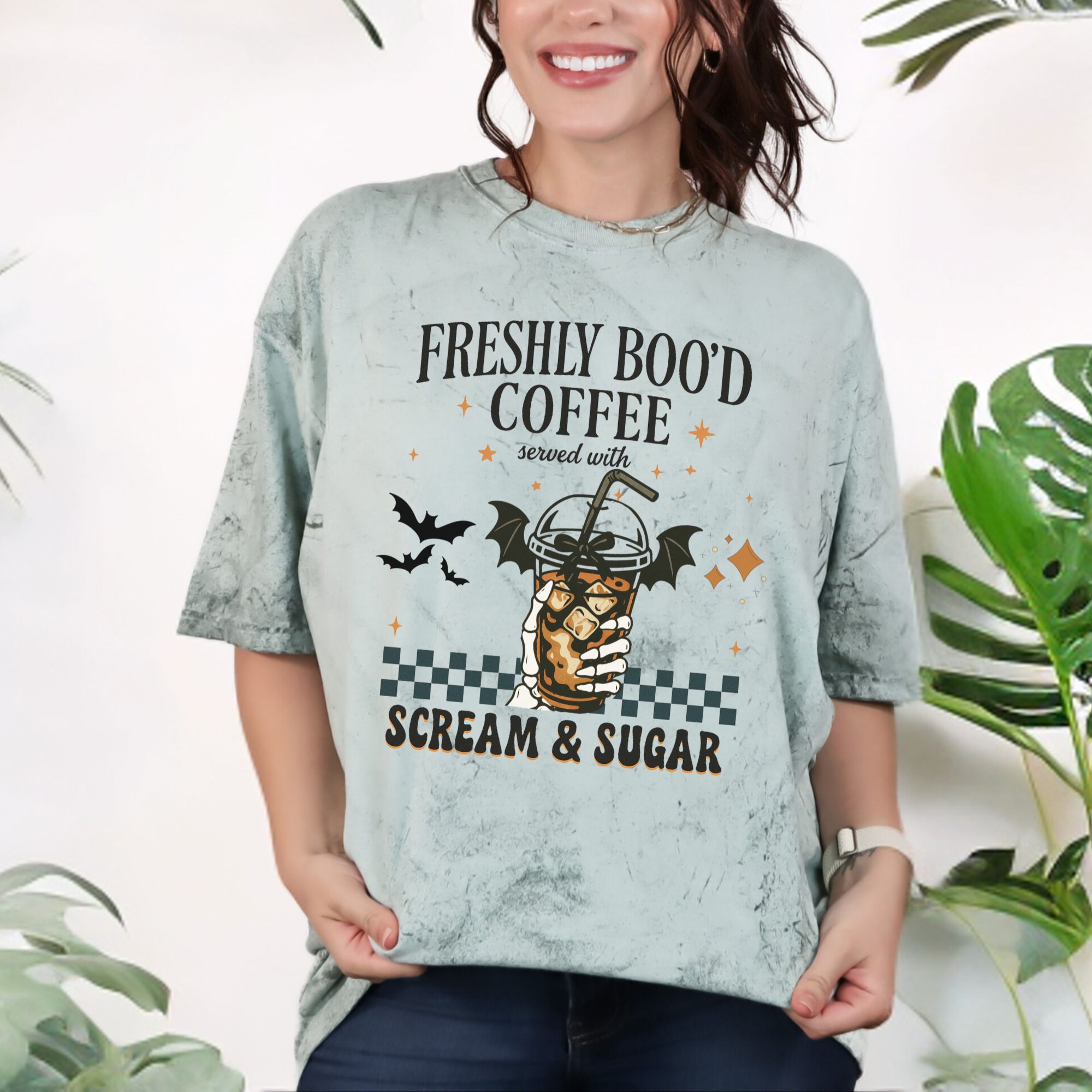 Freshly Boo’d Coffee Shirt – Halloween Iced Coffee Tee – Comfort Colors 1745 Bleach Dye Tee – Spooky Season Shirt – Scream & Sugar Shirt product thumbnail image Freshly Boo’d Coffee Shirt – Halloween Iced Coffee Tee – Comfort Colors 1745 Bleach Dye Tee – Spooky Season Shirt – Scream & Sugar Shirt product thumbnail image