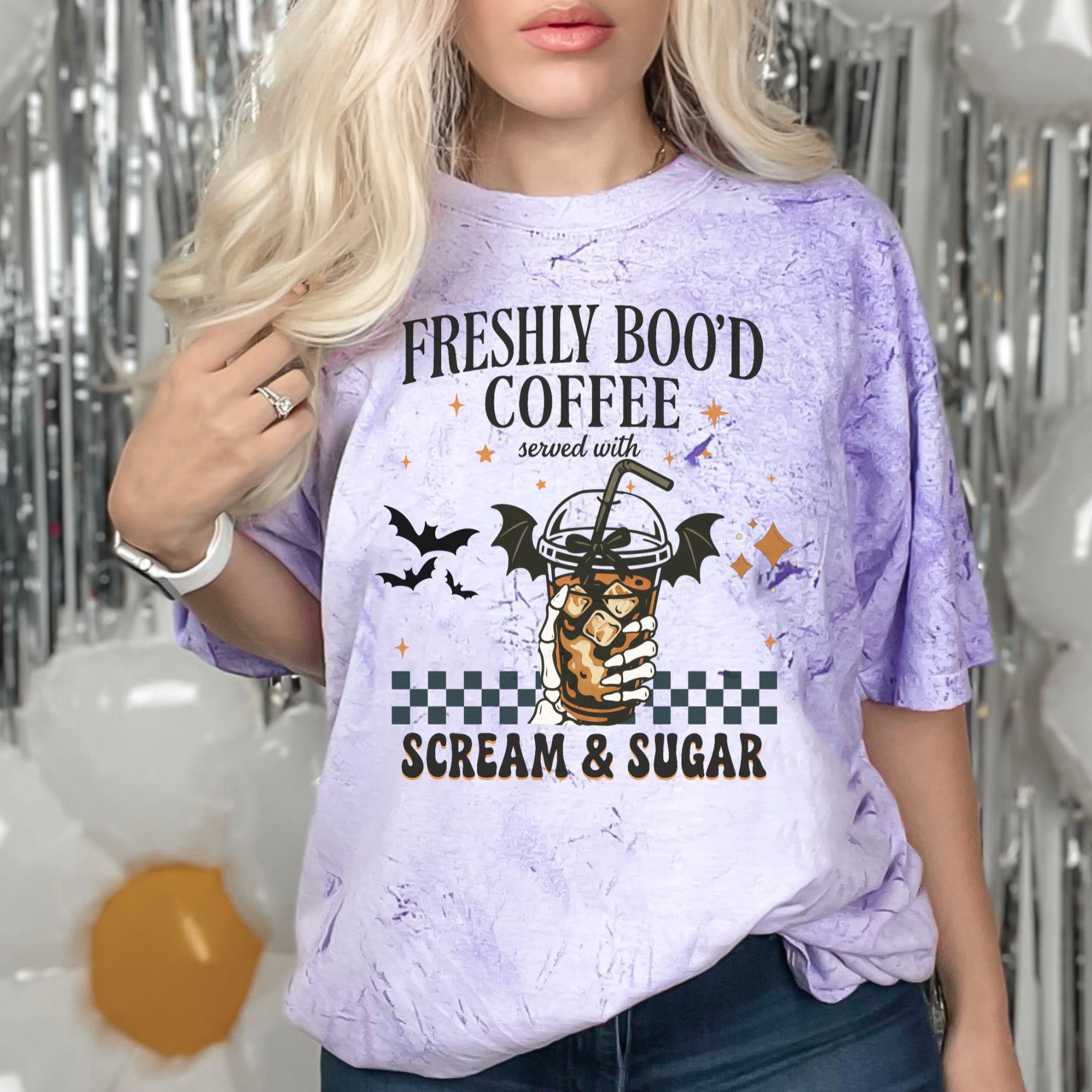 Freshly Boo’d Coffee Shirt – Halloween Iced Coffee Tee – Comfort Colors 1745 Bleach Dye Tee – Spooky Season Shirt – Scream & Sugar Shirt Freshly Boo’d Coffee Shirt – Halloween Iced Coffee Tee – Comfort Colors 1745 Bleach Dye Tee – Spooky Season Shirt – Scream & Sugar Shirt
