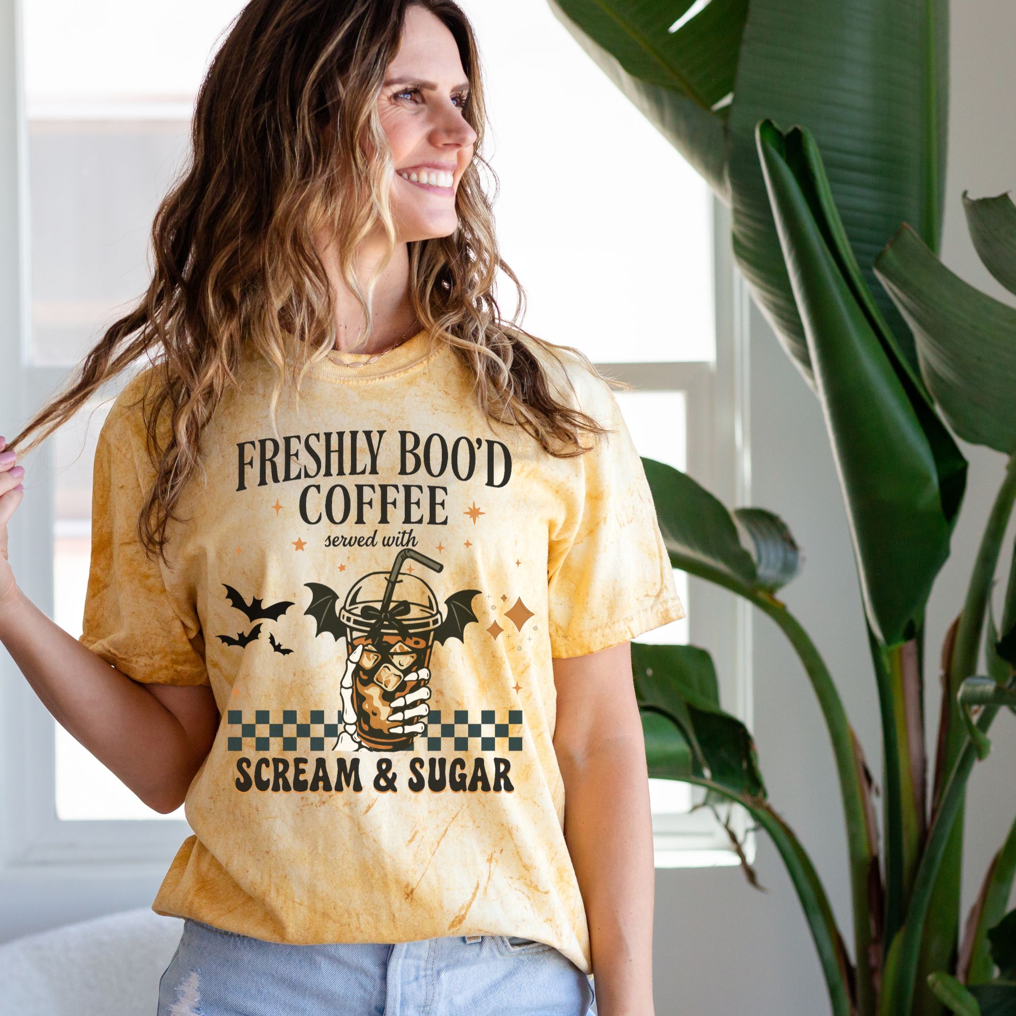 Freshly Boo’d Coffee Shirt – Halloween Iced Coffee Tee – Comfort Colors 1745 Bleach Dye Tee – Spooky Season Shirt – Scream & Sugar Shirt product thumbnail image Freshly Boo’d Coffee Shirt – Halloween Iced Coffee Tee – Comfort Colors 1745 Bleach Dye Tee – Spooky Season Shirt – Scream & Sugar Shirt product thumbnail image