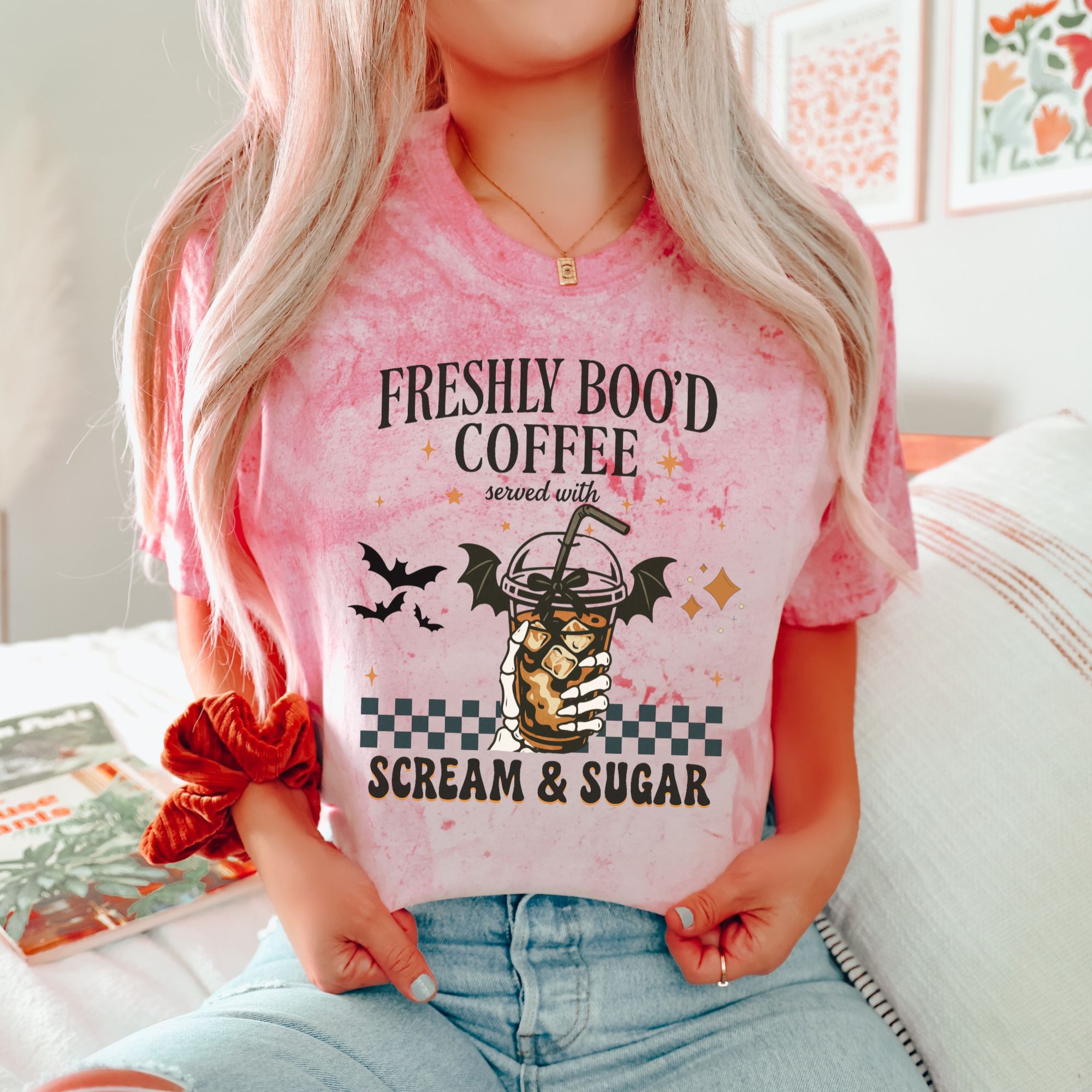 Freshly Boo’d Coffee Shirt – Halloween Iced Coffee Tee – Comfort Colors 1745 Bleach Dye Tee – Spooky Season Shirt – Scream & Sugar Shirt product thumbnail image Freshly Boo’d Coffee Shirt – Halloween Iced Coffee Tee – Comfort Colors 1745 Bleach Dye Tee – Spooky Season Shirt – Scream & Sugar Shirt product thumbnail image