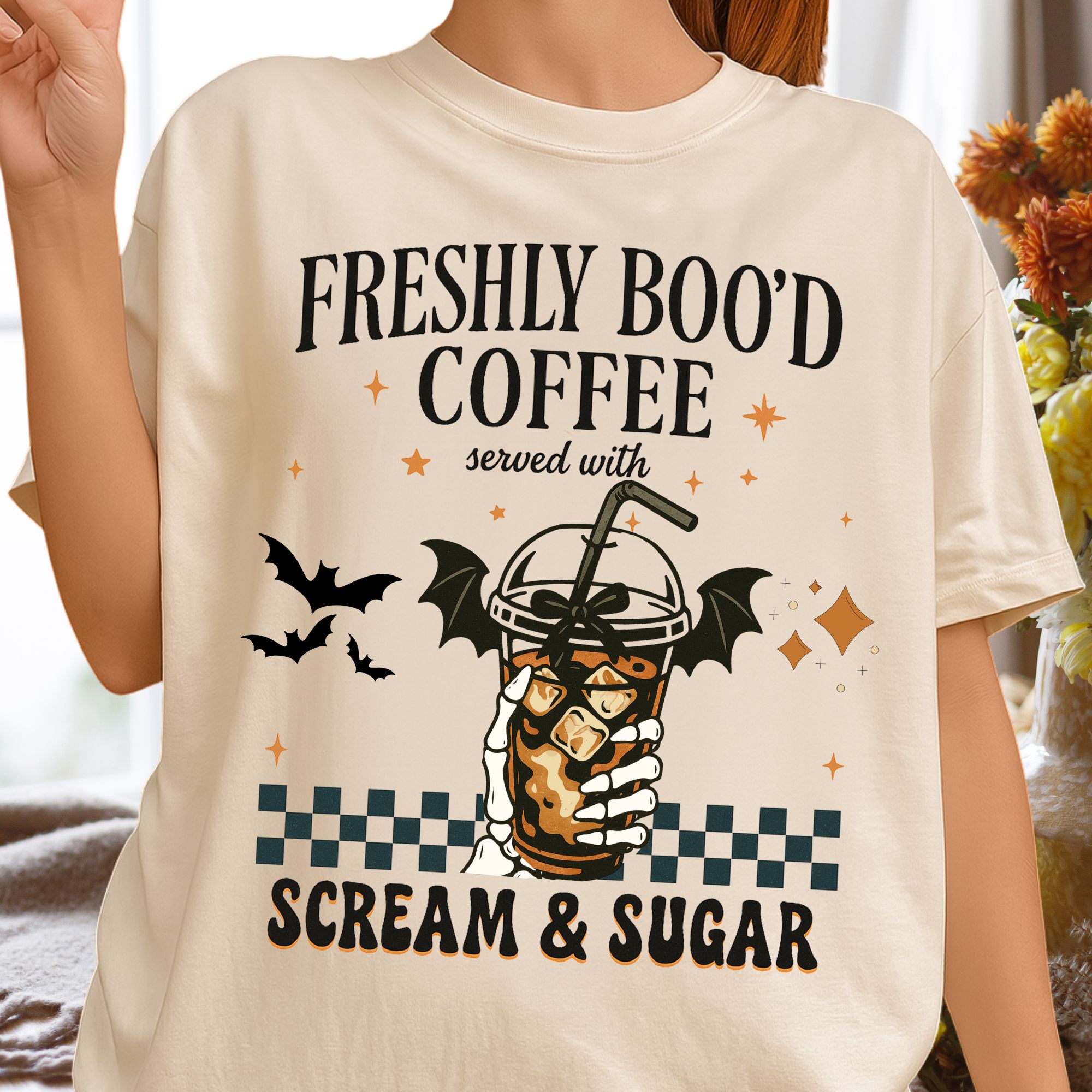 Freshly Boo’d Coffee Halloween Shirt Spooky Season Iced Coffee Tee Funny Fall Shirt Scream & Sugar Skeleton Hand Tee Ghost Coffee Lover Gift product thumbnail image Freshly Boo’d Coffee Halloween Shirt Spooky Season Iced Coffee Tee Funny Fall Shirt Scream & Sugar Skeleton Hand Tee Ghost Coffee Lover Gift product thumbnail image