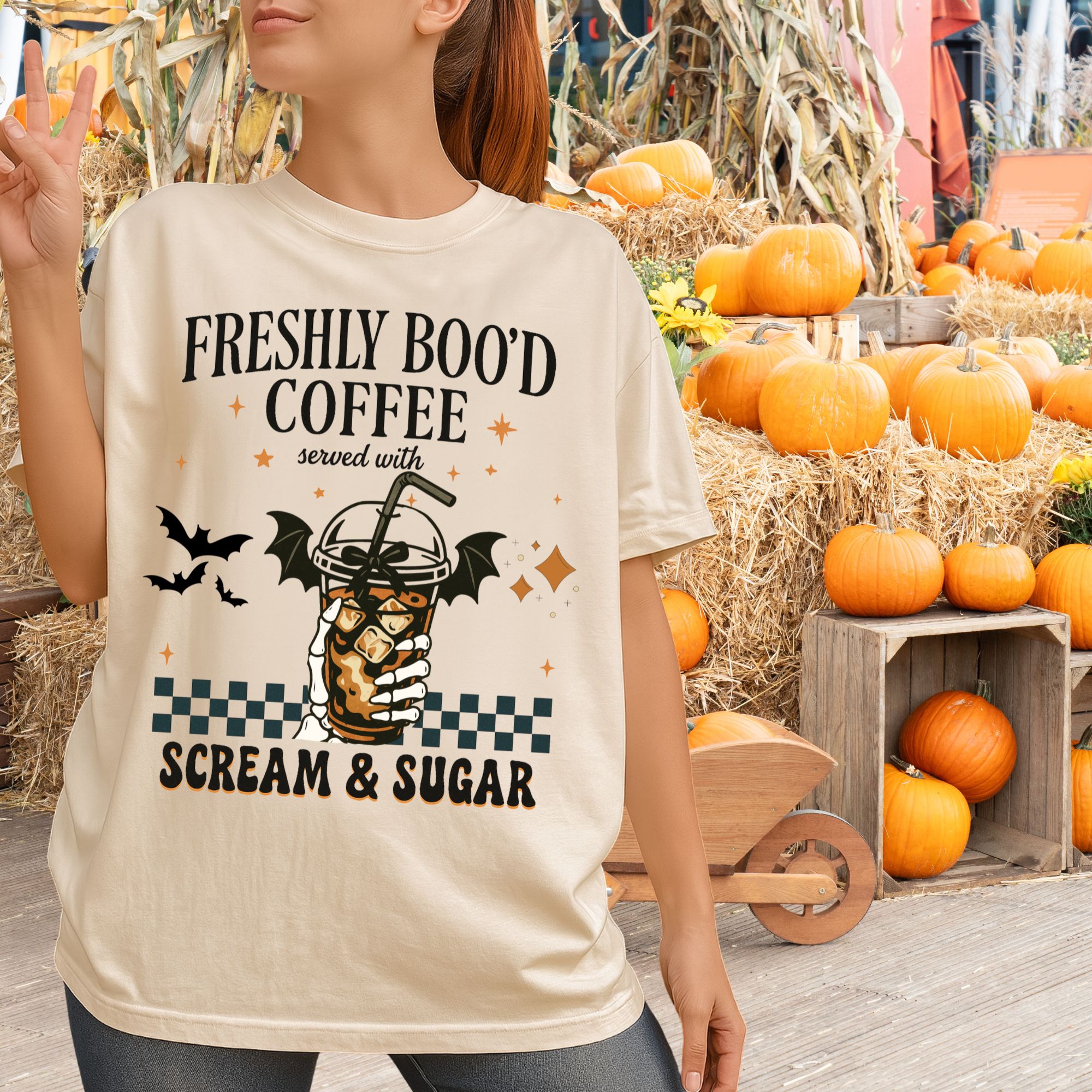 Freshly Boo’d Coffee Halloween Shirt Spooky Season Iced Coffee Tee Funny Fall Shirt Scream & Sugar Skeleton Hand Tee Ghost Coffee Lover Gift product thumbnail image Freshly Boo’d Coffee Halloween Shirt Spooky Season Iced Coffee Tee Funny Fall Shirt Scream & Sugar Skeleton Hand Tee Ghost Coffee Lover Gift product thumbnail image