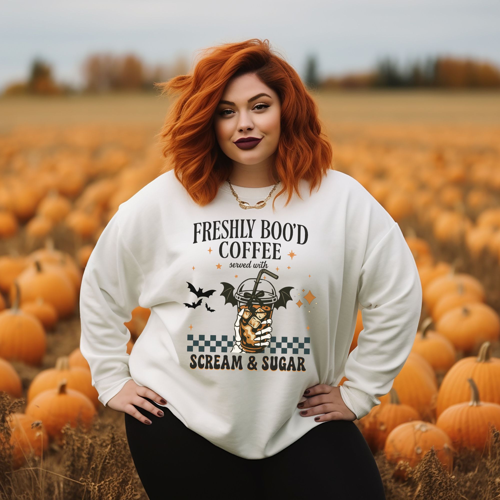 Freshly Boo’d Coffee Halloween Sweatshirt Spooky Season Fall Crewneck Scream & Sugar Ghost Coffee Lover Shirt Cozy Skeleton Coffee Sweater product thumbnail image Freshly Boo’d Coffee Halloween Sweatshirt Spooky Season Fall Crewneck Scream & Sugar Ghost Coffee Lover Shirt Cozy Skeleton Coffee Sweater product thumbnail image
