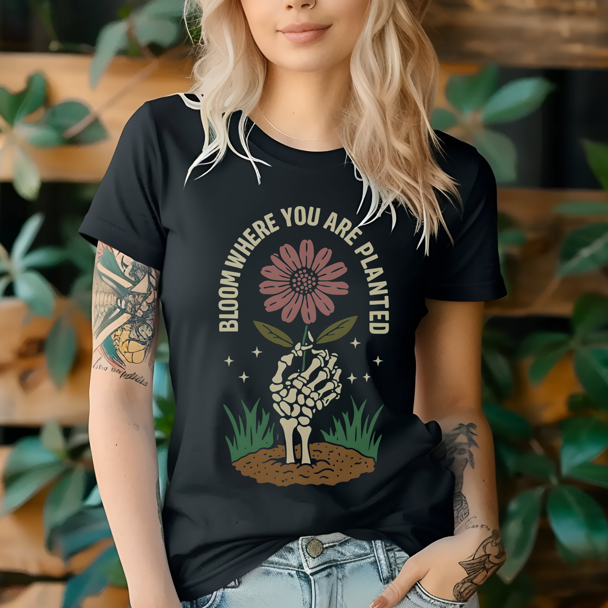 Bloom Where You Are Planted Tee - Inspirational Quote T-Shirt, Nature Lovers, Motivational Shirt, Shirts for Women