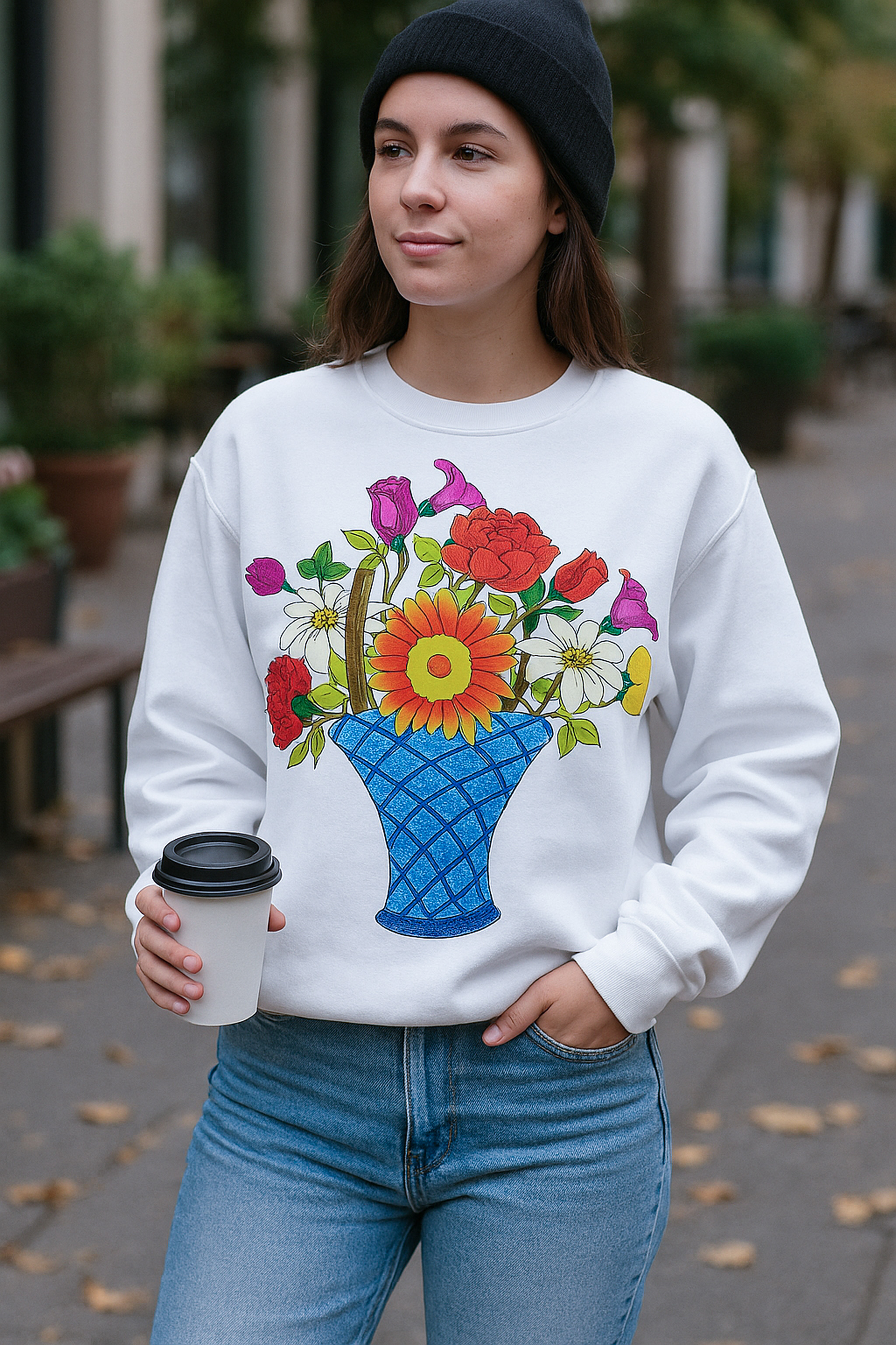 Floral Art Crewneck Sweatshirt - Cozy Gift, Casual Wear, Spring Style, Nature Lover, Unique Floral Design product thumbnail image