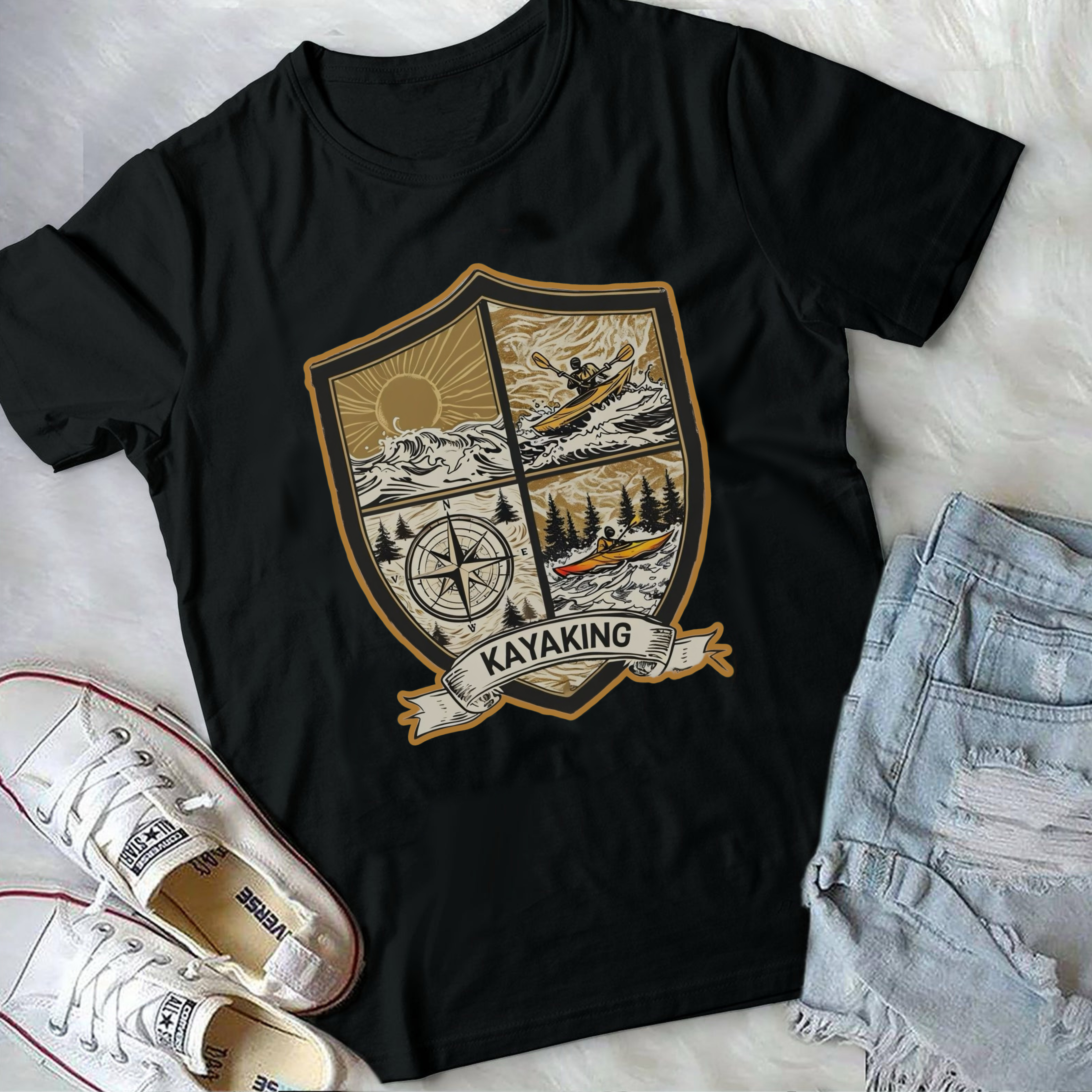 Kayaking Crest Unisex Tee | Kayak Lovers Eco-Friendly Shirt Kayaker Enthusiasts product thumbnail image Kayaking Crest Unisex Tee | Kayak Lovers Eco-Friendly Shirt Kayaker Enthusiasts product thumbnail image