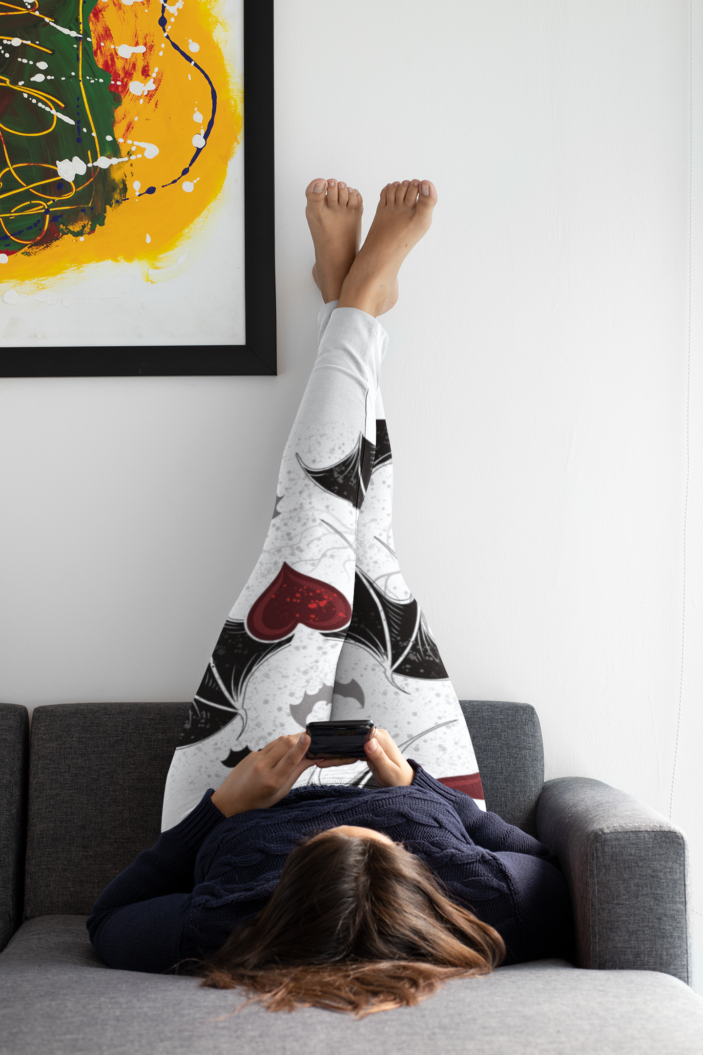 Gothic Love Women's Yoga Pants, Halloween Fitness Wear, Workout Leggings, Spooky Apparel, Heart Design Sportswear product thumbnail image