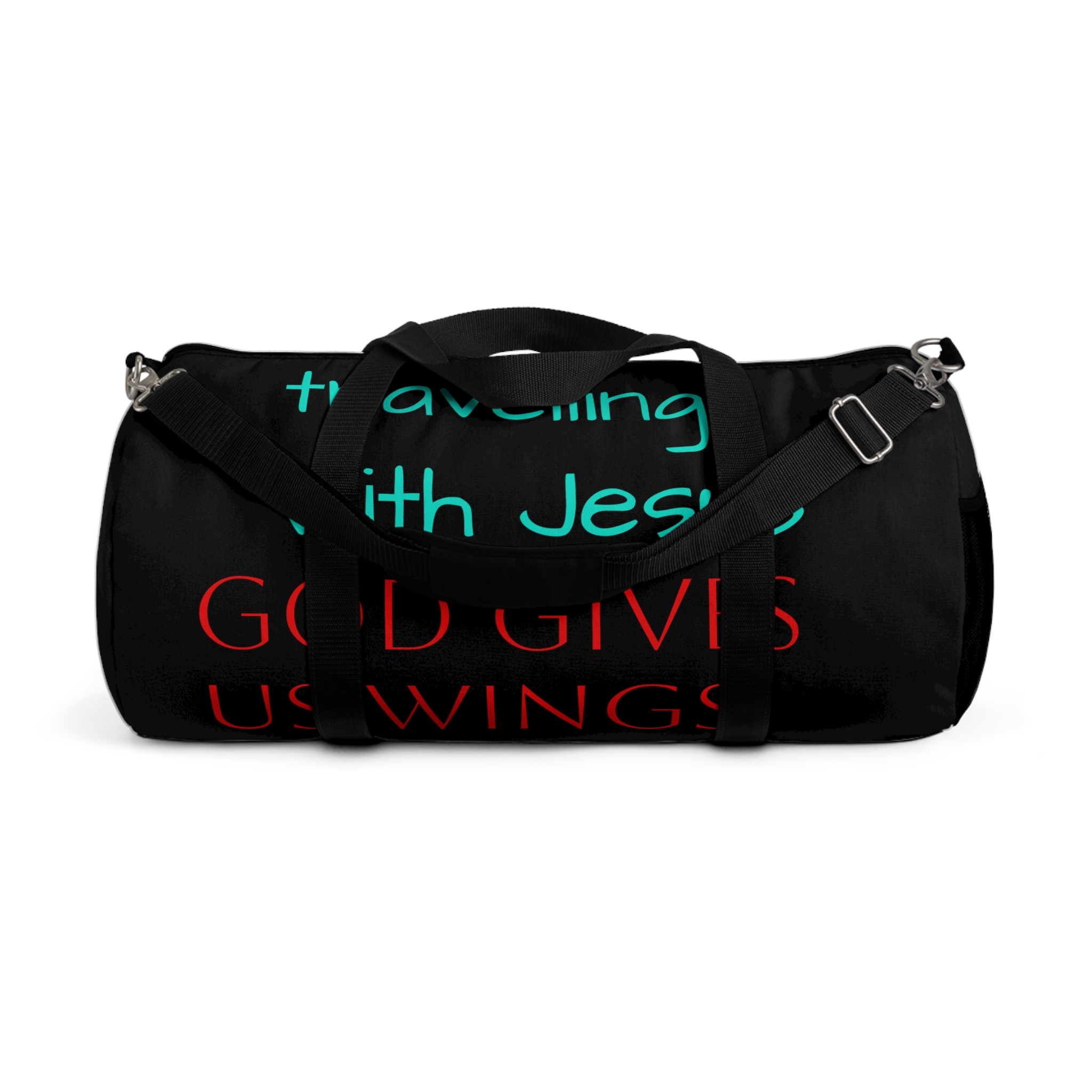 Travel Duffel Bag with Inspirational Quote, Fitness Gear, Weekend Getaway, Gym Bag, Religious Gift product thumbnail image Travel Duffel Bag with Inspirational Quote, Fitness Gear, Weekend Getaway, Gym Bag, Religious Gift product thumbnail image