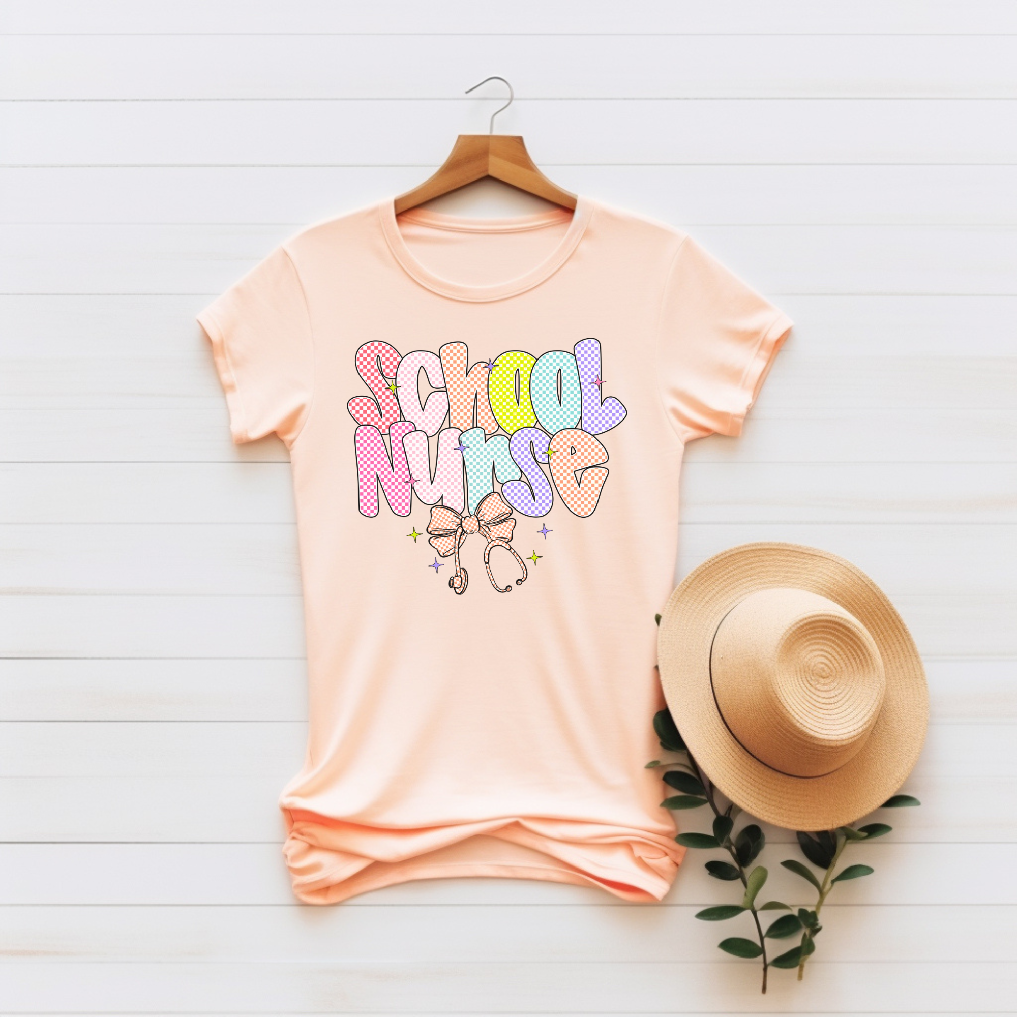 School Nurse T-Shirt | Colorful Checkered Nurse Tee | Cute Nurse Appreciation Shirt | Back to School Gift | Nurse Squad Shirt | Retro Nurse Tee product thumbnail image