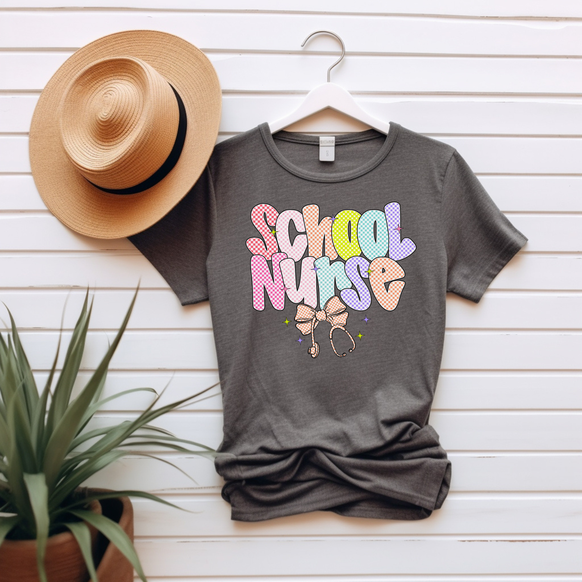 School Nurse T-Shirt | Colorful Checkered Nurse Tee | Cute Nurse Appreciation Shirt | Back to School Gift | Nurse Squad Shirt | Retro Nurse Tee