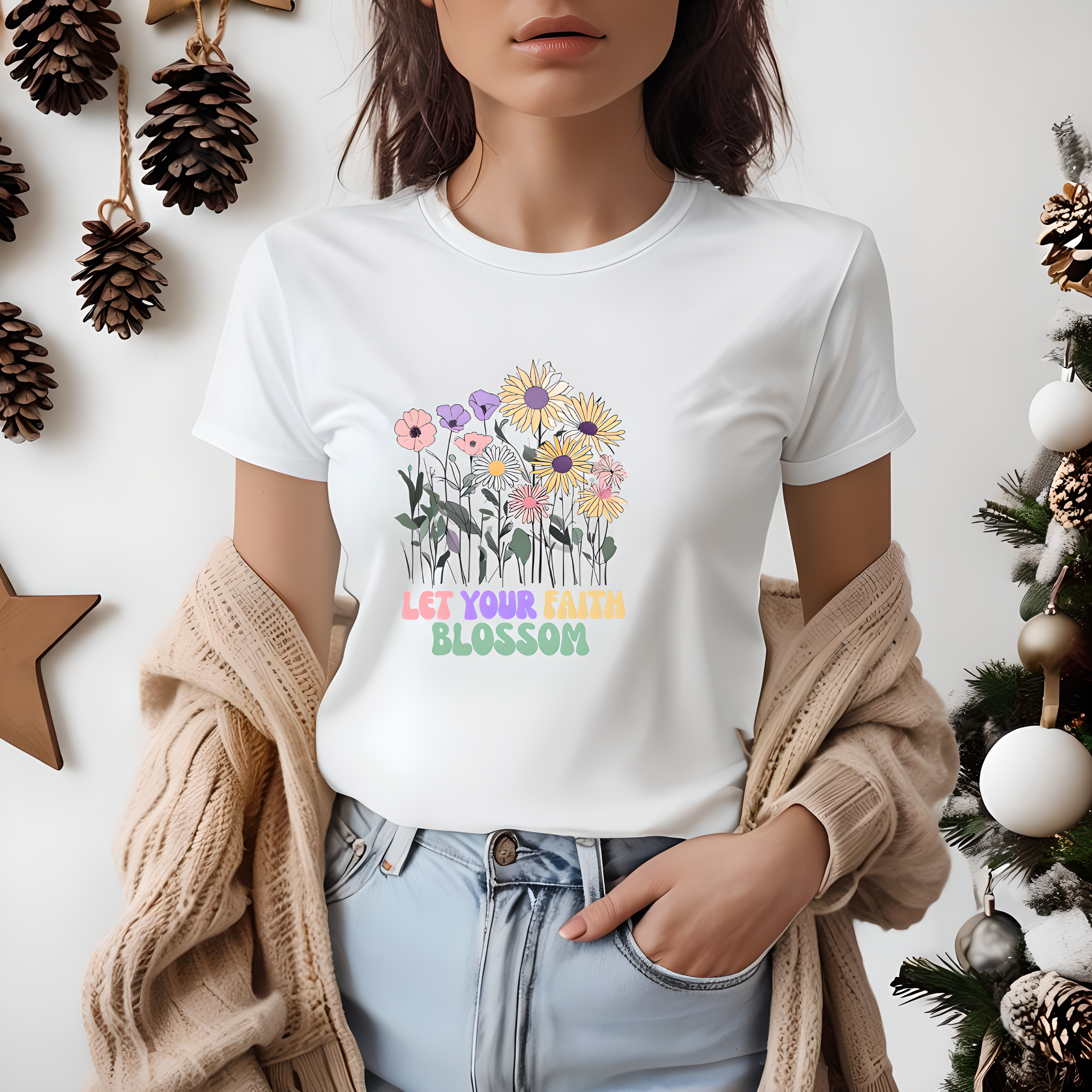 Unisex Faith Blossom T-Shirt | Softstyle Tee for Spring, Inspirational Gift, Floral Design, Everyday Casual Wear, Faith-Inspired Fashion product thumbnail image