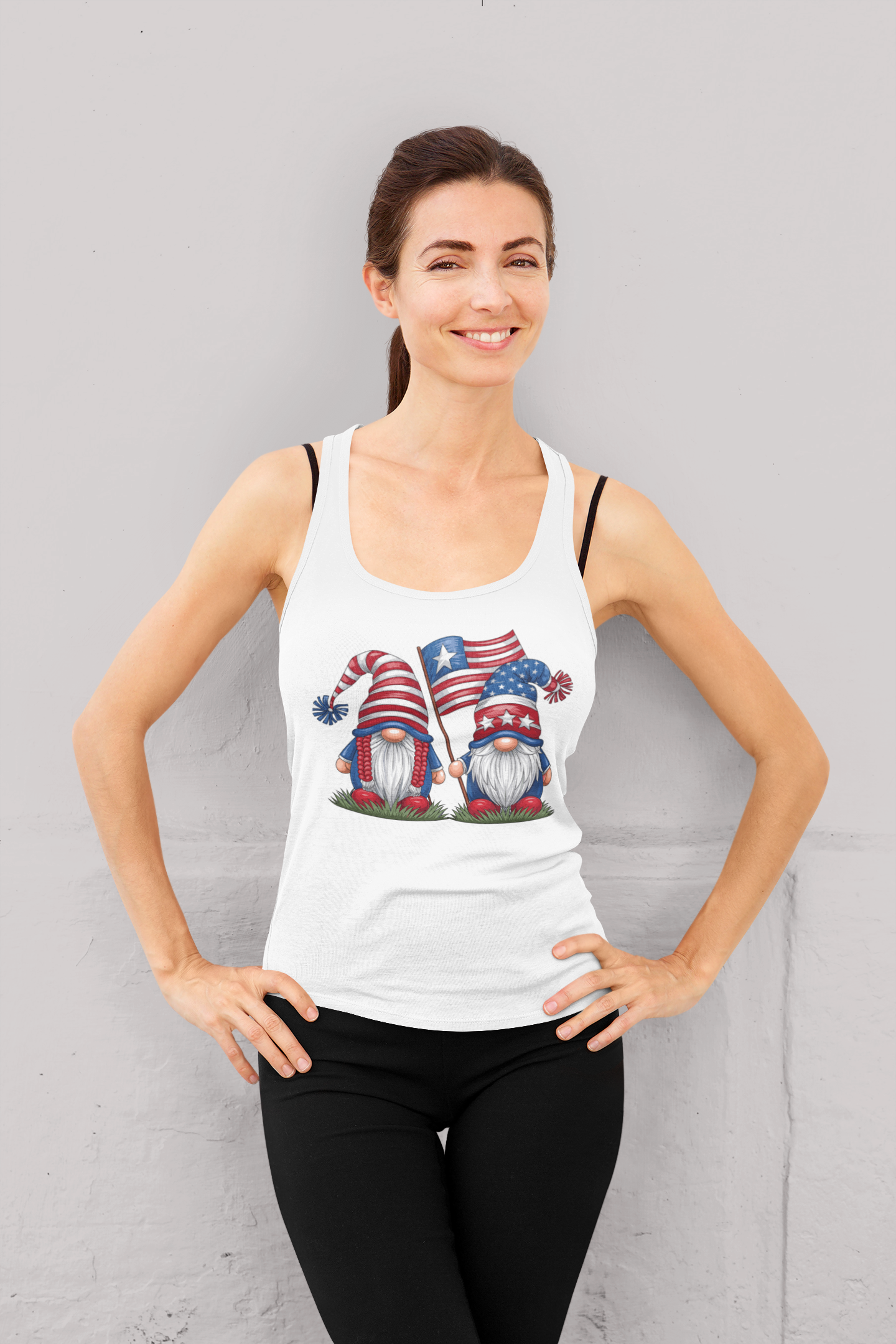 Patriotic Gnome Racerback Tank for Women - Perfect for July 4th Celebrations Patriotic Gnome Racerback Tank for Women - Perfect for July 4th Celebrations