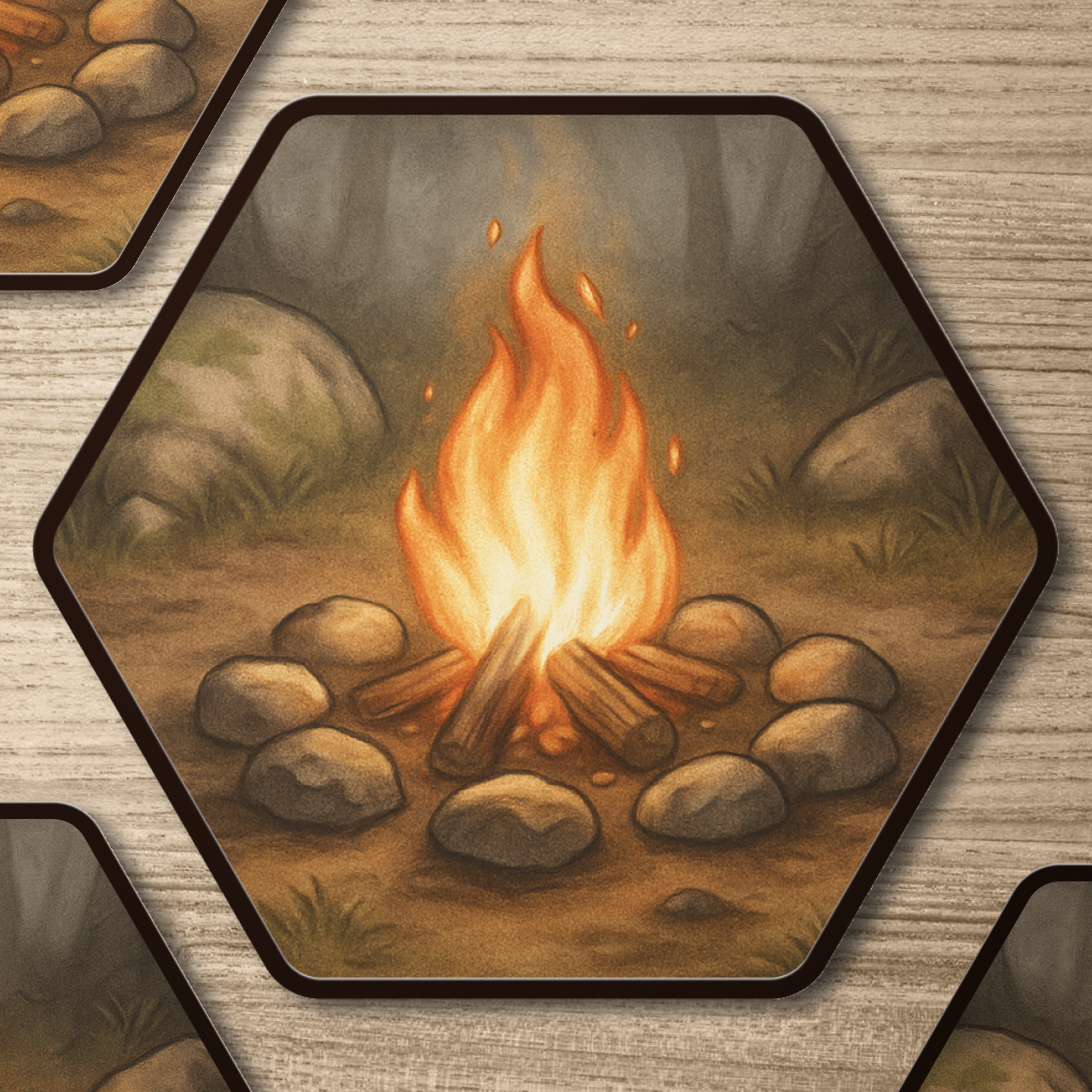 The Campfire | Hexagonal Scene Kiss-Cut Stickers
