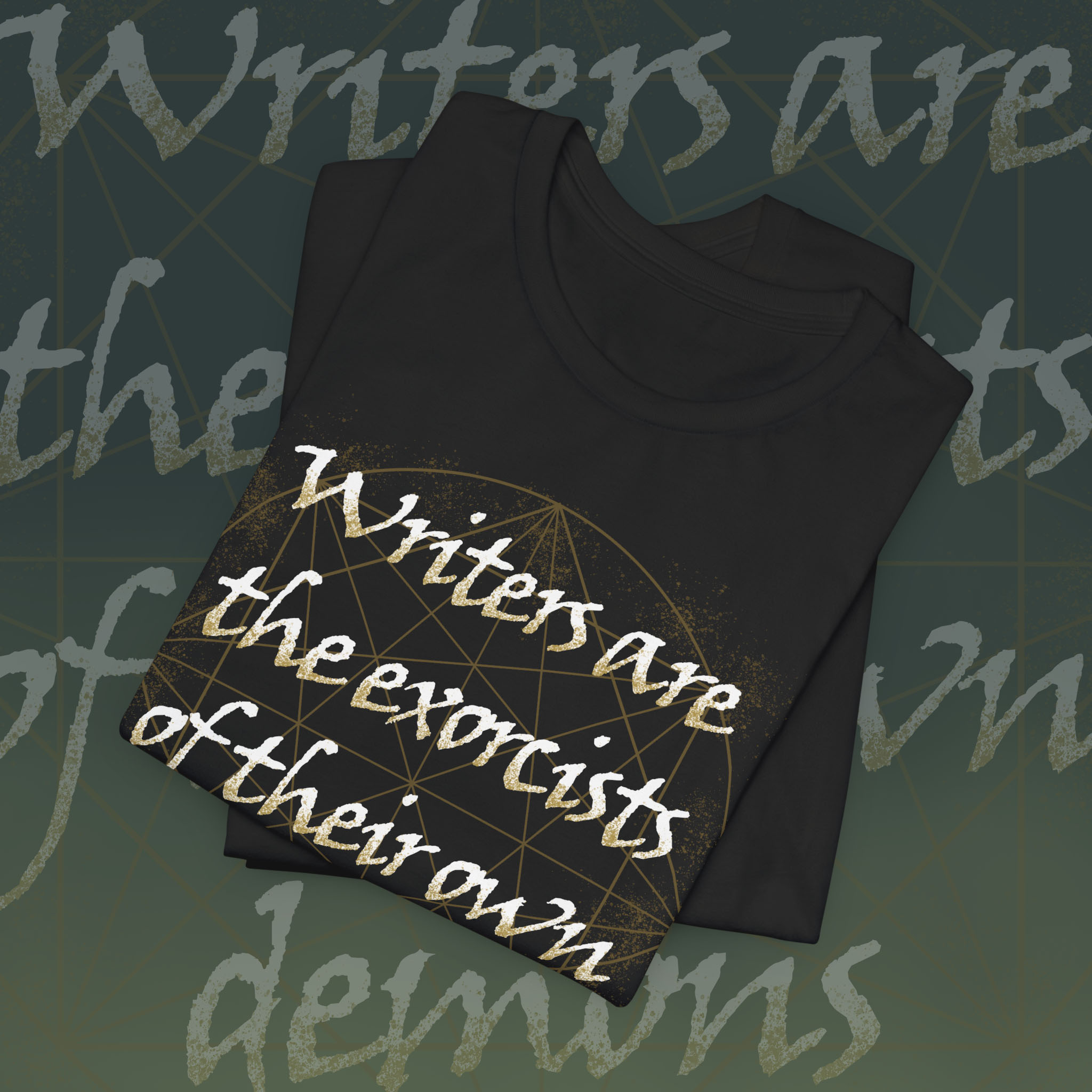 Writers Exorcist Tee, Unisex Jersey Short Sleeve Tee for Creatives, Inspirational Writer Gift, Literary Humor Shirt, Black Graphic Tee product thumbnail image Writers Exorcist Tee, Unisex Jersey Short Sleeve Tee for Creatives, Inspirational Writer Gift, Literary Humor Shirt, Black Graphic Tee product thumbnail image