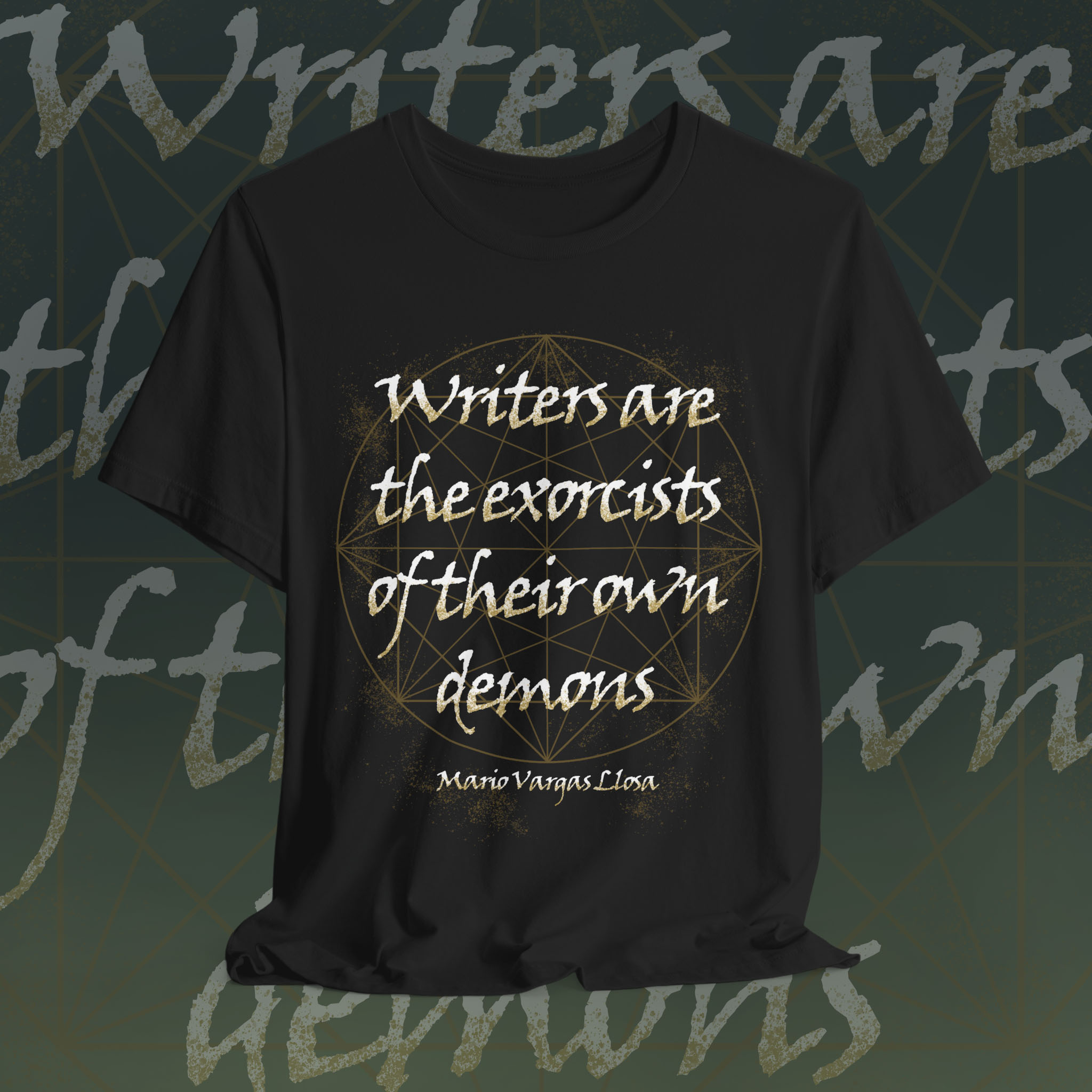 Writers Exorcist Tee, Unisex Jersey Short Sleeve Tee for Creatives, Inspirational Writer Gift, Literary Humor Shirt, Black Graphic Tee product thumbnail image Writers Exorcist Tee, Unisex Jersey Short Sleeve Tee for Creatives, Inspirational Writer Gift, Literary Humor Shirt, Black Graphic Tee product thumbnail image