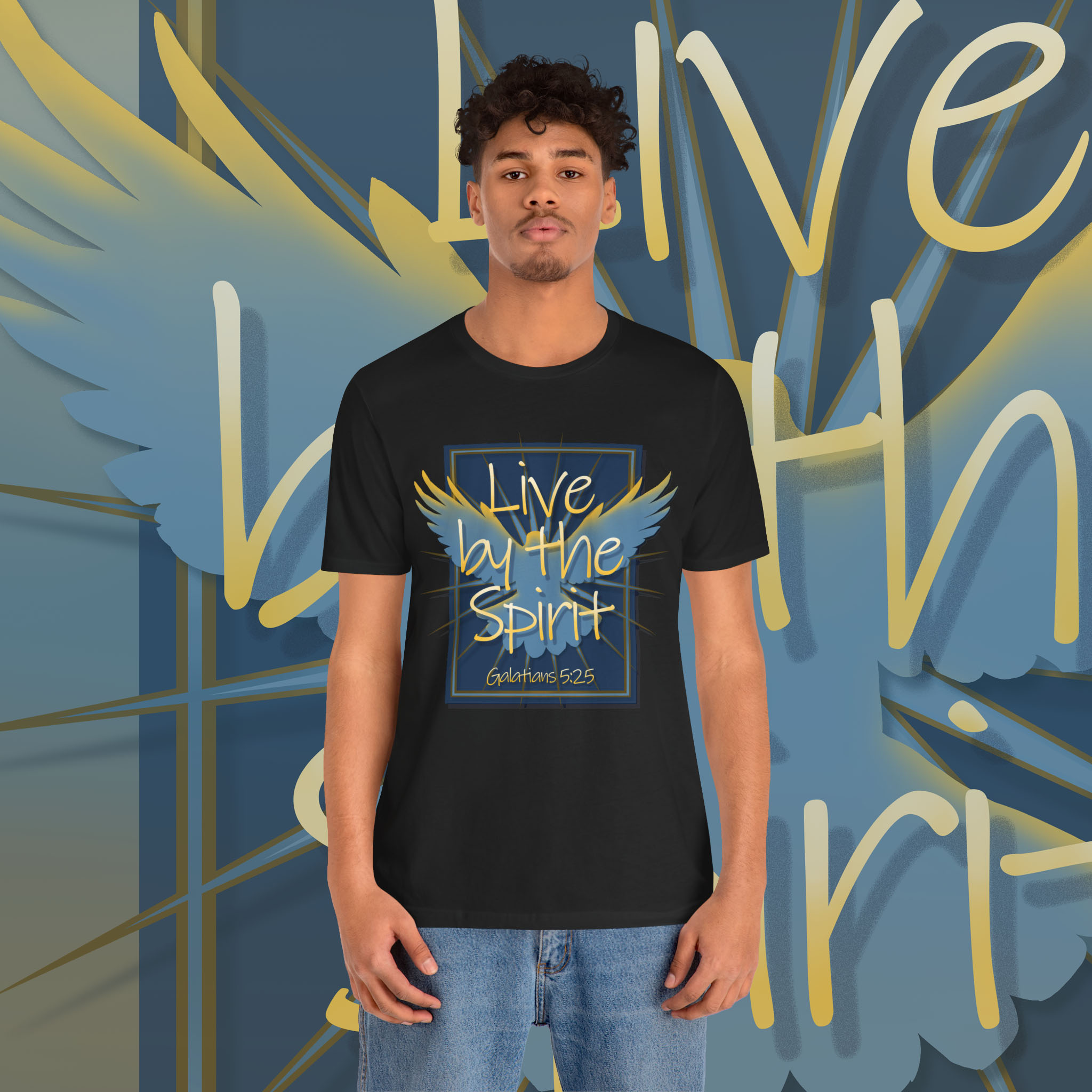 Inspirational Short Sleeve Tee - "Live by the Spirit" Christian Shirt, Faith-Based Gift, Motivational Apparel, Positive Vibes, Casual Wear product thumbnail image Inspirational Short Sleeve Tee - "Live by the Spirit" Christian Shirt, Faith-Based Gift, Motivational Apparel, Positive Vibes, Casual Wear product thumbnail image