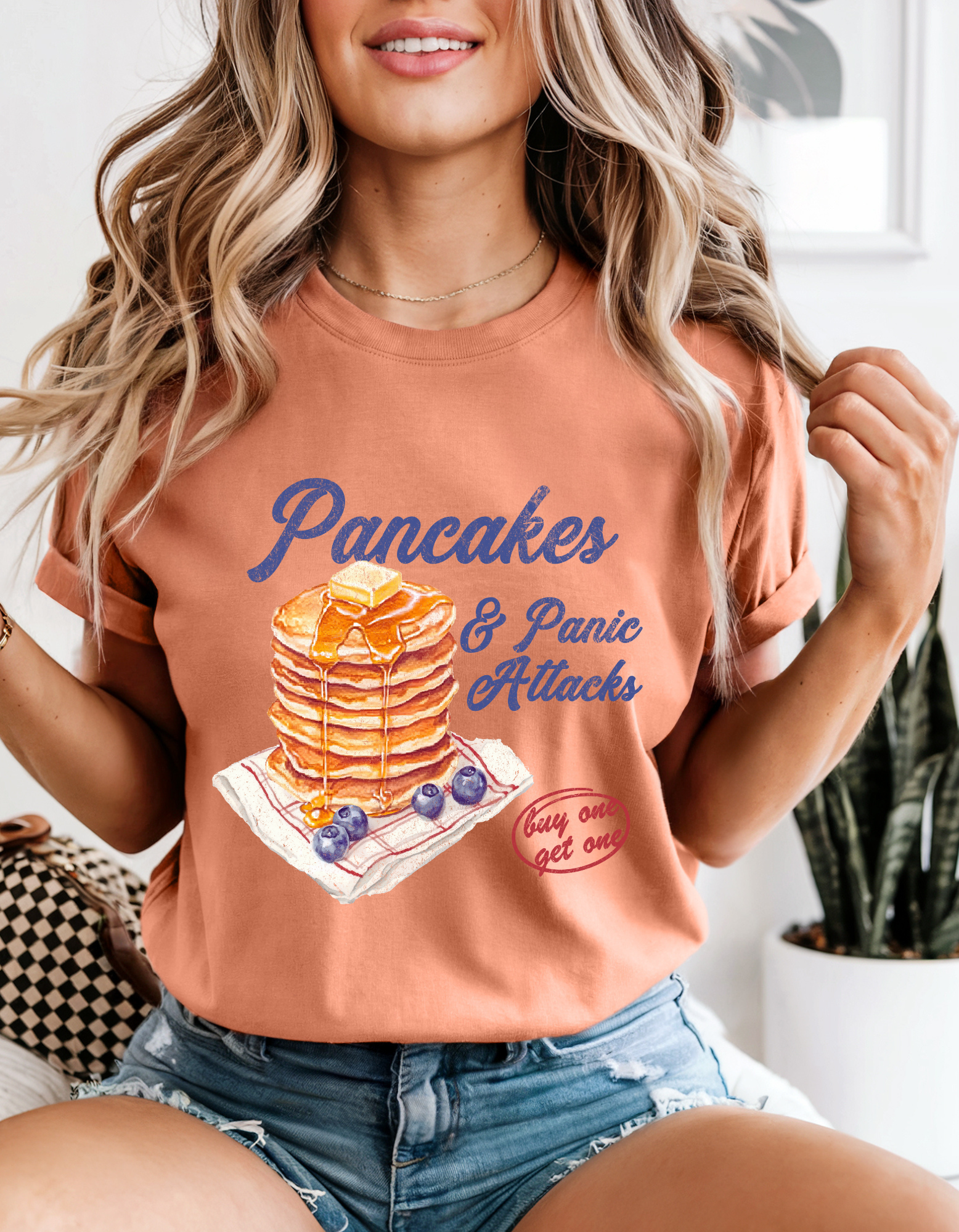 Cute Pancakes Panic Attack T-Shirt, Humorous Gift, Foodie Apparel, Unisex Tee, Fun Fashion, Cozy Casual Wear product thumbnail image Cute Pancakes Panic Attack T-Shirt, Humorous Gift, Foodie Apparel, Unisex Tee, Fun Fashion, Cozy Casual Wear product thumbnail image