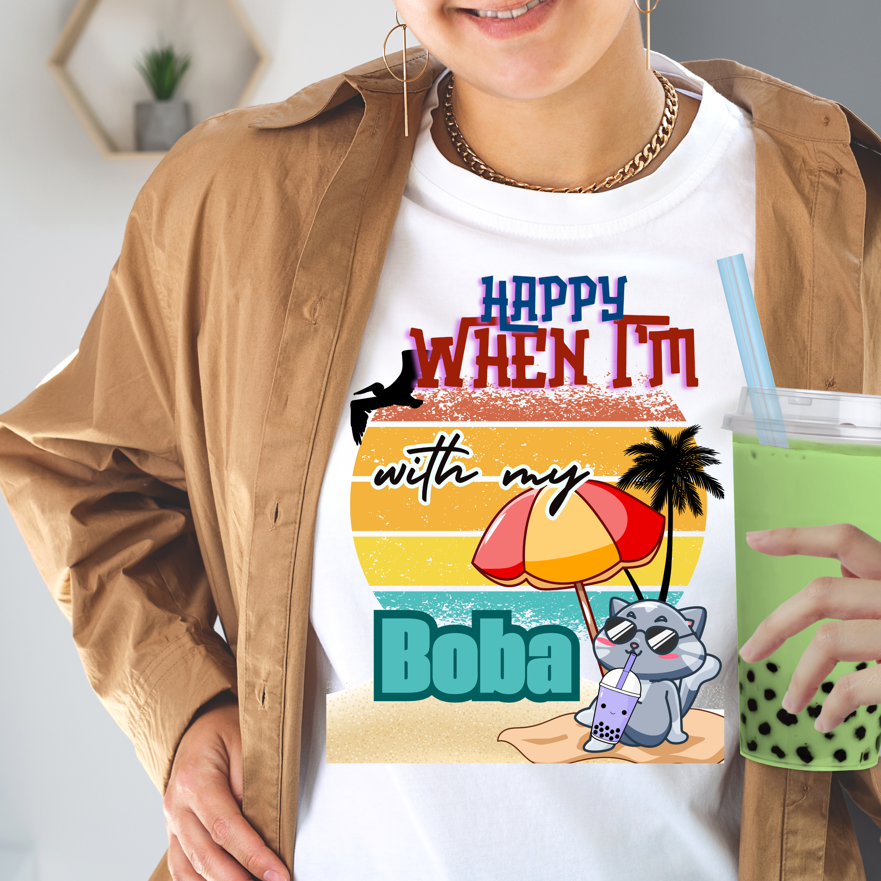 Cute boba T-Shirt, Cute Beach Shirt, Summer Apparel, Bubble Tea Tee, Gift for Boba Lovers, Milk tea Graphic Tee product thumbnail image