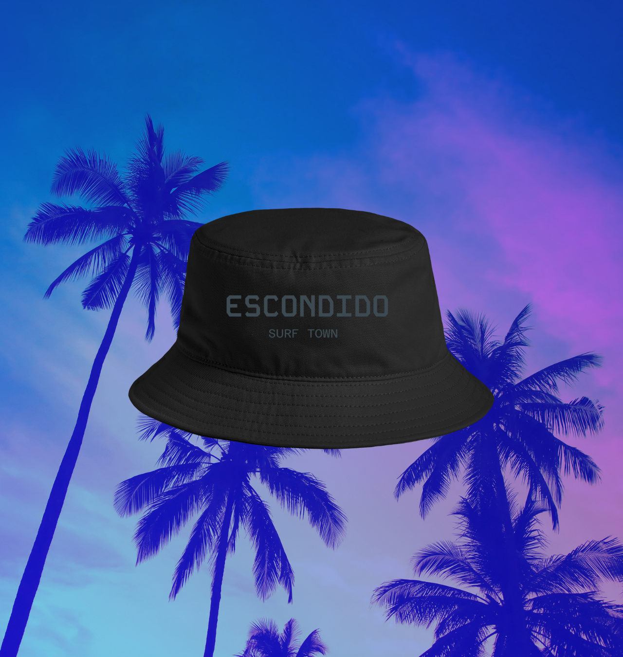 Black Escondido Surf Town Bucket Hat | Beach Style, Summer Accessory, Travel Gear, Outdoor Fun, Gift Idea