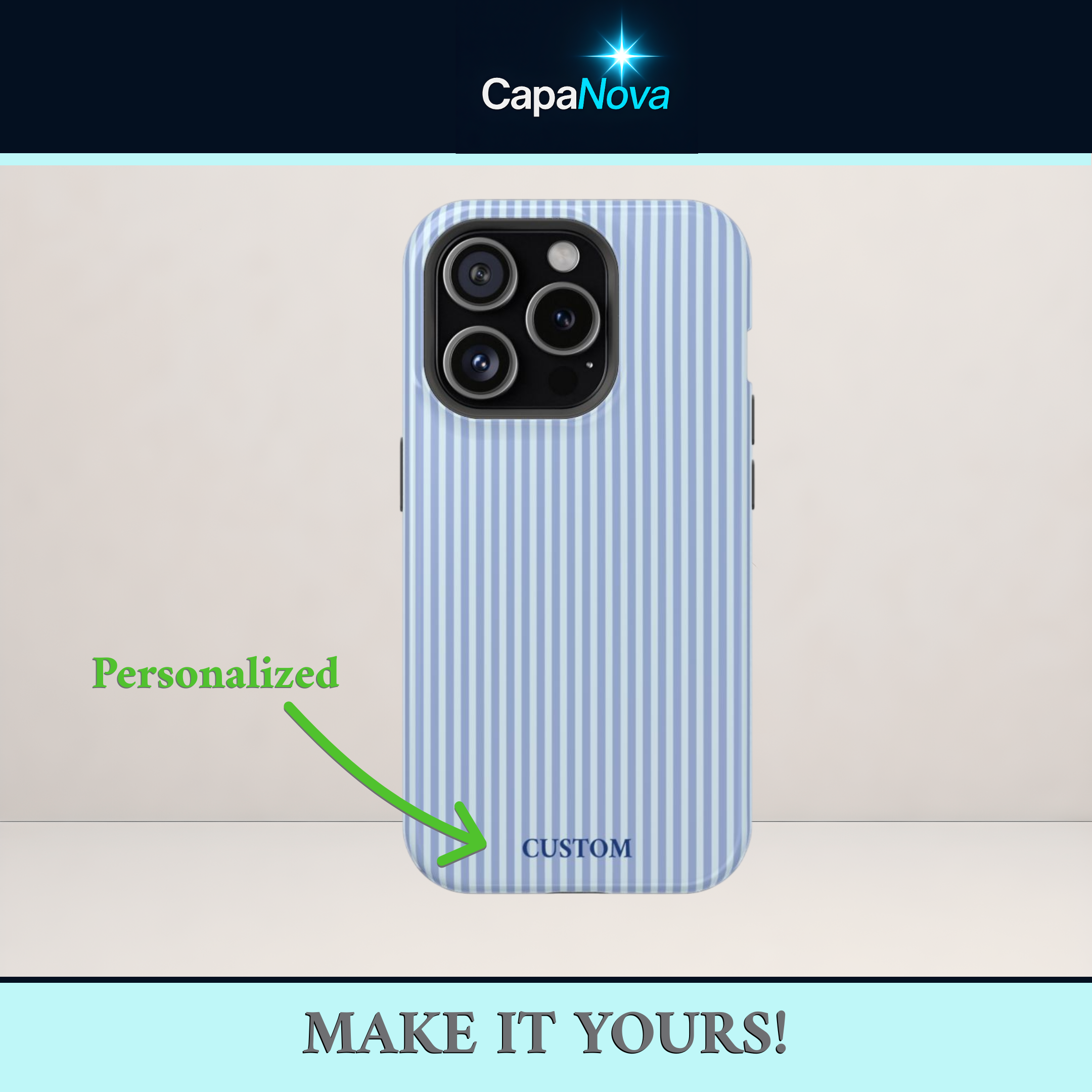 Personalized Blue Striped Phone Case, Custom Monogram iPhone Case, Aesthetic Striped Phone Case, Summer Coastal Phone Case, Preppy Phonecase, Blue Beachy Phone cover
