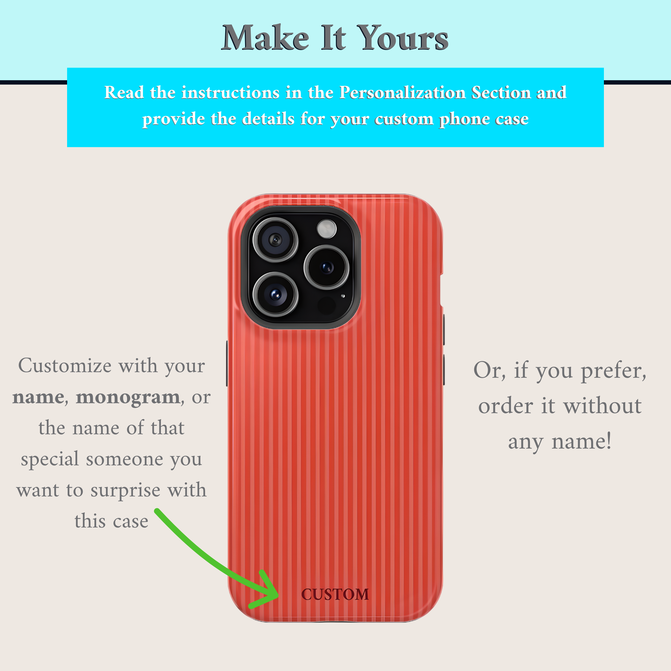 Personalized Coral &amp; Poppy Striped Phone Case, Custom Monogram iPhone Case, Aesthetic Striped Phone Case, Summer Coastal Phone Case, Preppy Phonecase, Blue Beachy Phone cover product thumbnail image