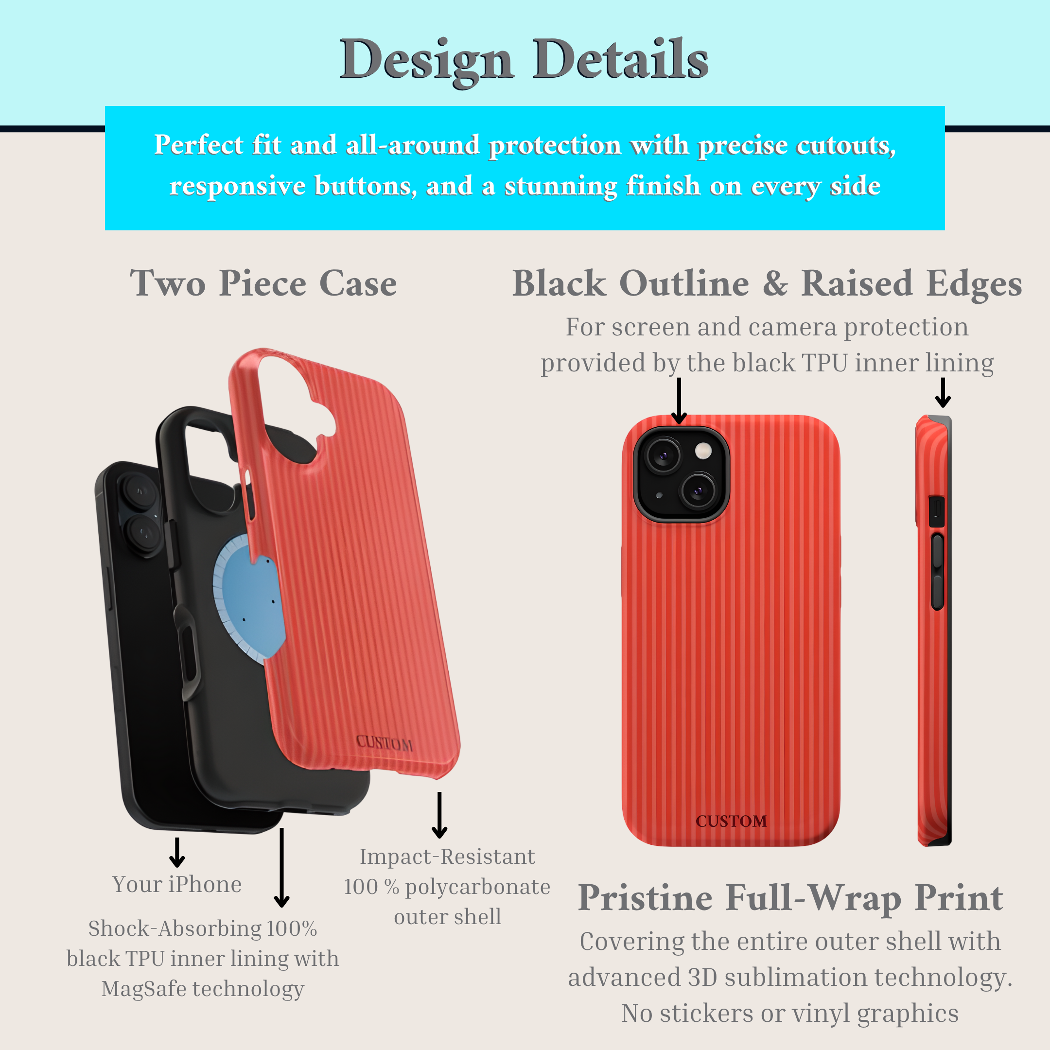 Personalized Coral &amp; Poppy Striped Phone Case, Custom Monogram iPhone Case, Aesthetic Striped Phone Case, Summer Coastal Phone Case, Preppy Phonecase, Blue Beachy Phone cover product thumbnail image
