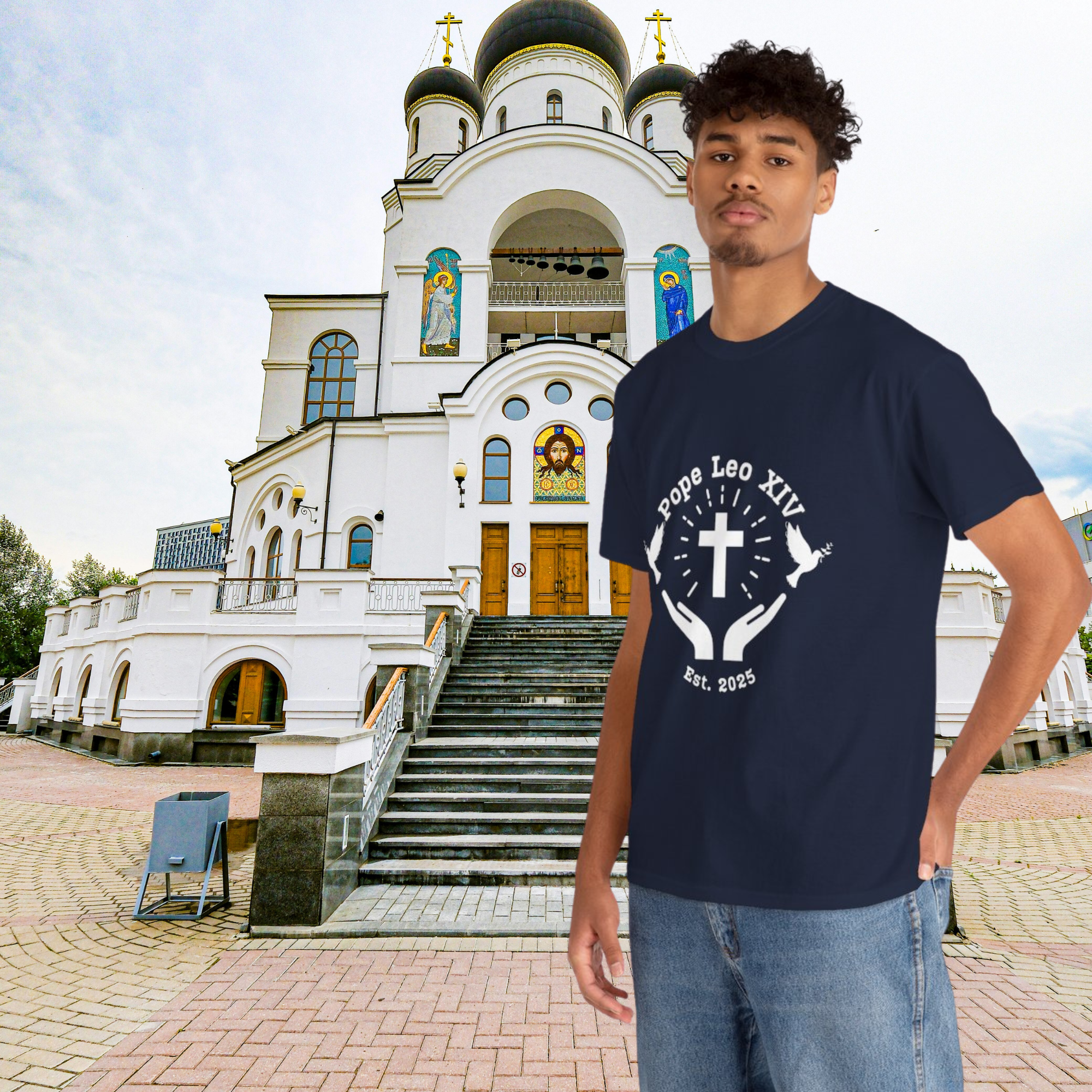 Faith-Inspired Unisex Tee, Spiritual T-Shirt, Pope Leo XIV Tee, Christian Cotton Top, Religious Gift, Church Apparel
