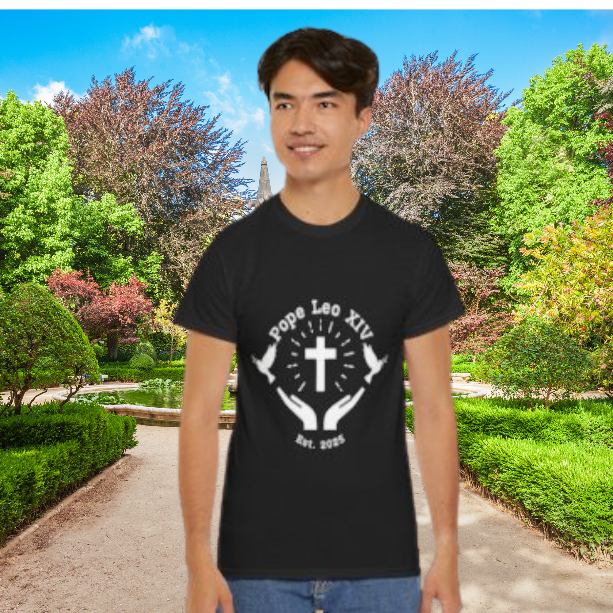 Faith-Inspired Unisex Tee, Spiritual T-Shirt, Pope Leo XIV Tee, Christian Cotton Top, Religious Gift, Church Apparel product thumbnail image Faith-Inspired Unisex Tee, Spiritual T-Shirt, Pope Leo XIV Tee, Christian Cotton Top, Religious Gift, Church Apparel product thumbnail image