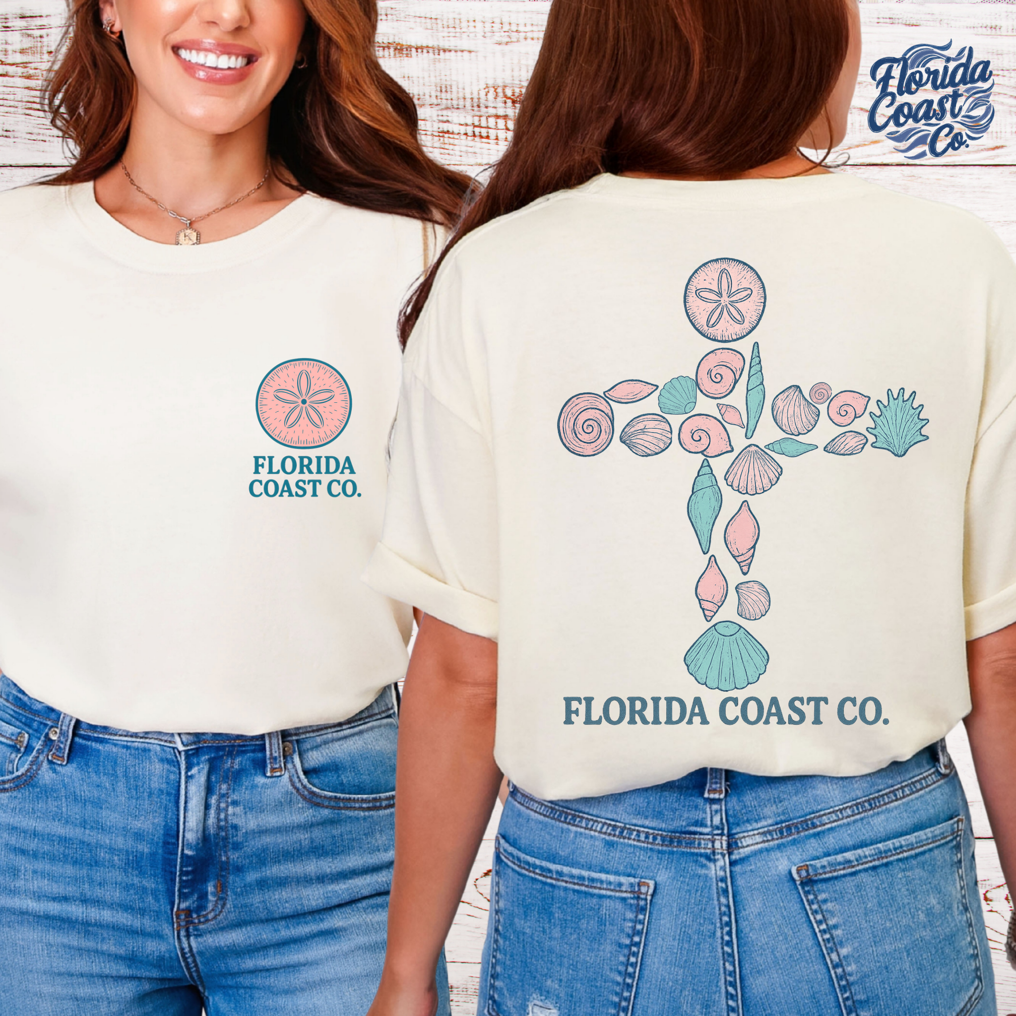 Shell Cross Christian T-Shirt – Comfort Colors 1717 | Coastal Faith Tee | Beachy Jesus Shirt | Scripture T-Shirt Plus Size S–4XL