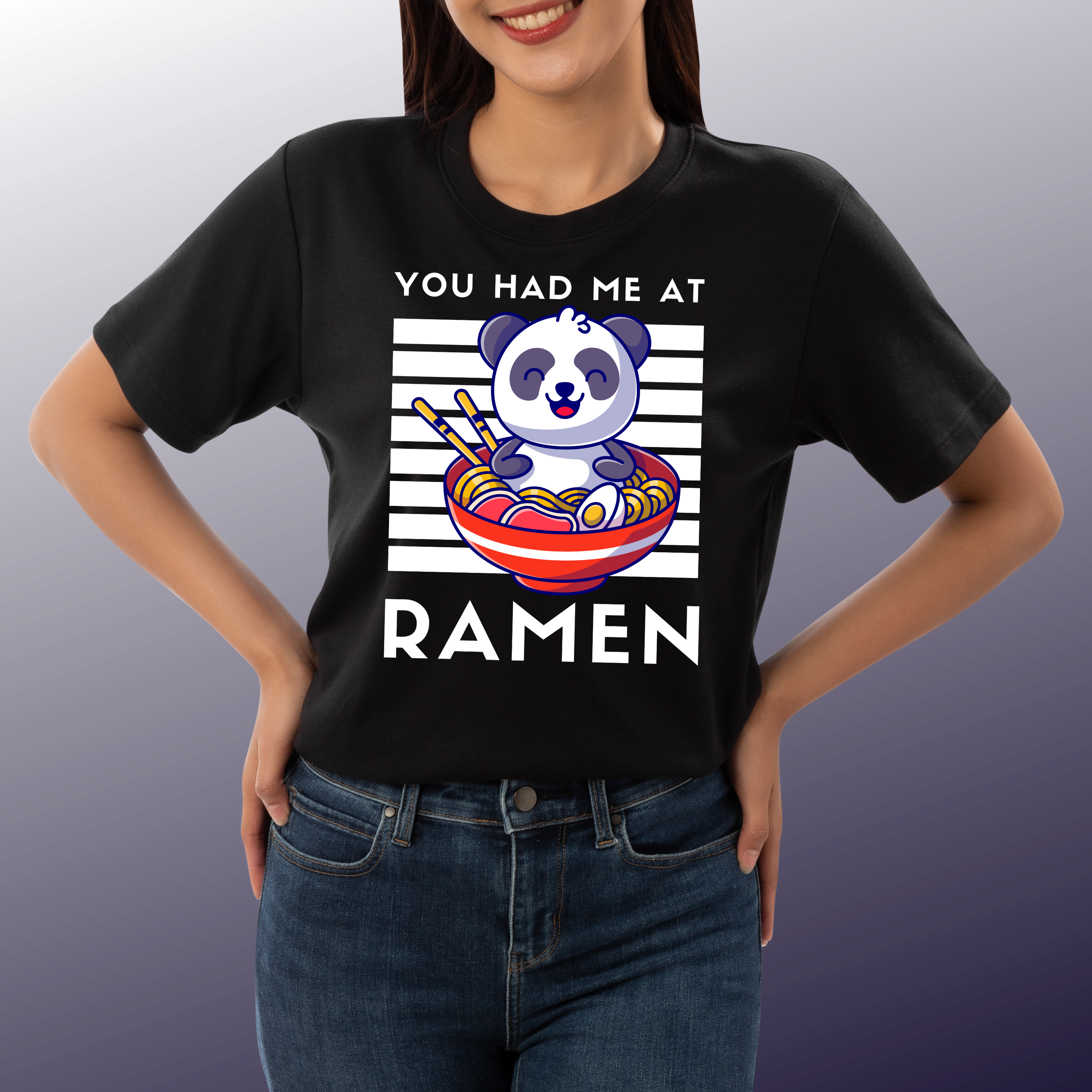 Ramen T-Shirt with cute panda, Cute Foodie Tee, Animal Lover Gift, Casual Wear, Funny Gift for Friends, Foodie Style T-Shirt product thumbnail image
