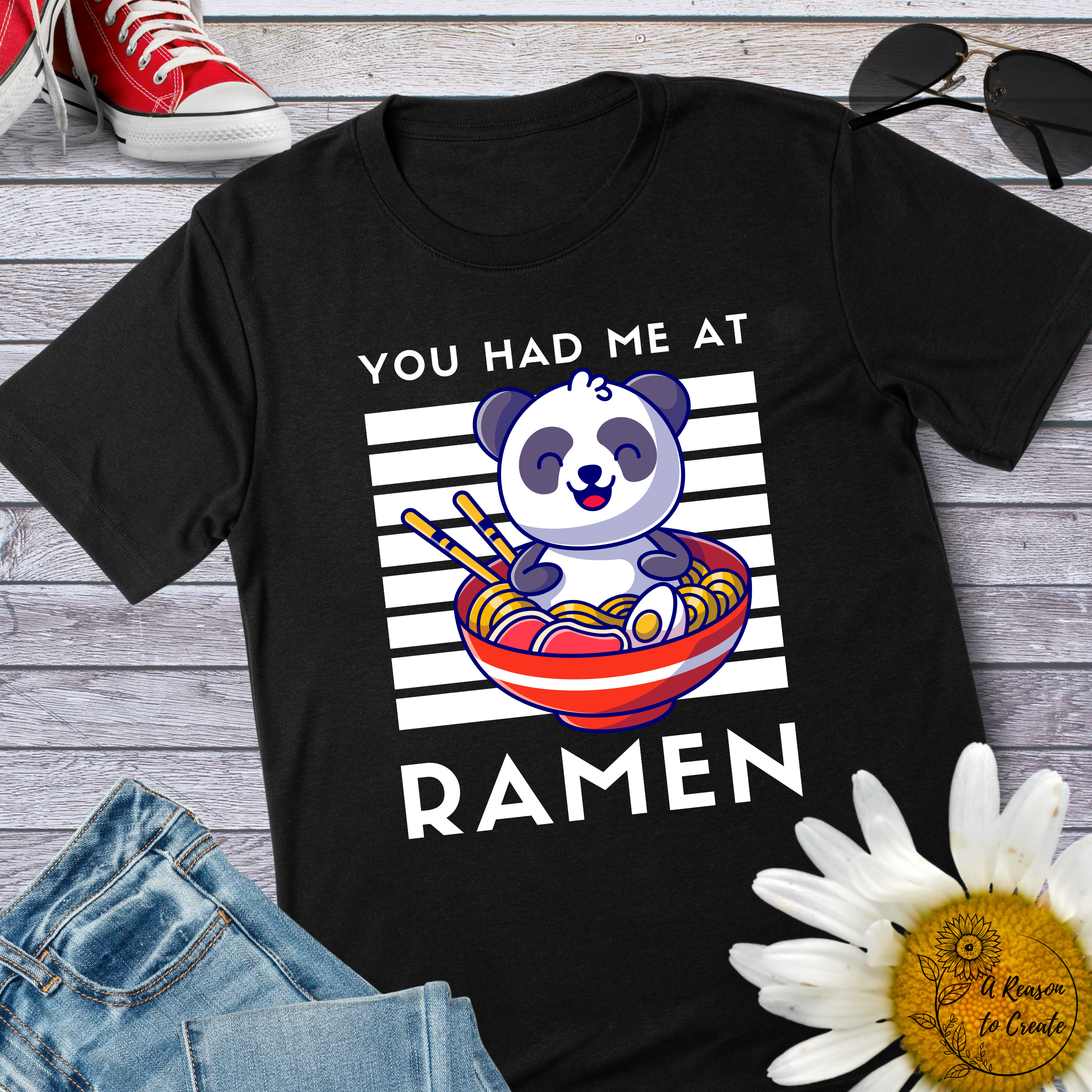 Ramen T-Shirt with cute panda, Cute Foodie Tee, Animal Lover Gift, Casual Wear, Funny Gift for Friends, Foodie Style T-Shirt