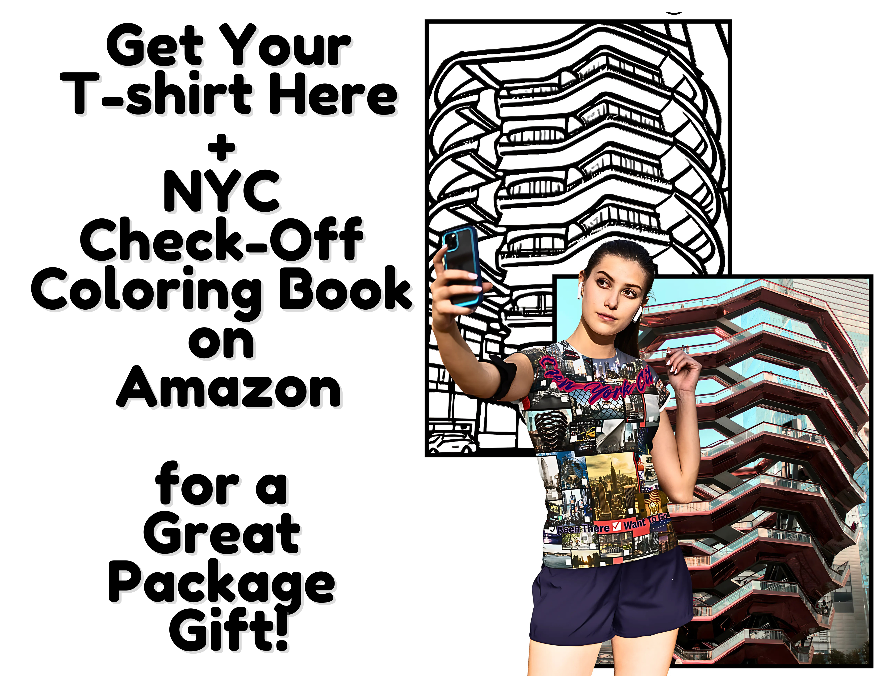 The New York City Check-Off Tee and Matching Coloring Book (optional) (Youth-Tween size) Bundle w/ matching Tote!