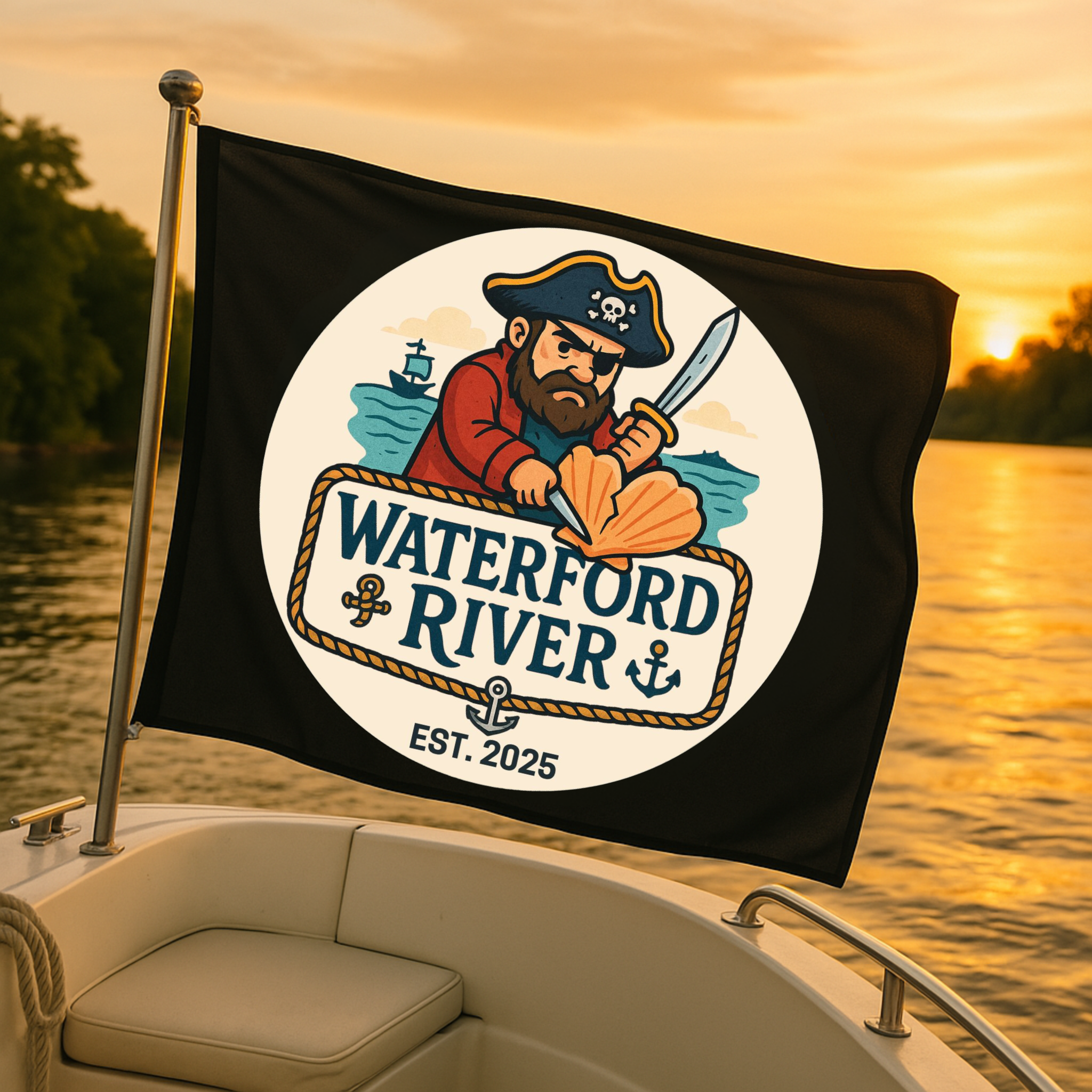 Waterford River Boat Flag – Claim the Coast in Style product thumbnail image Waterford River Boat Flag – Claim the Coast in Style product thumbnail image