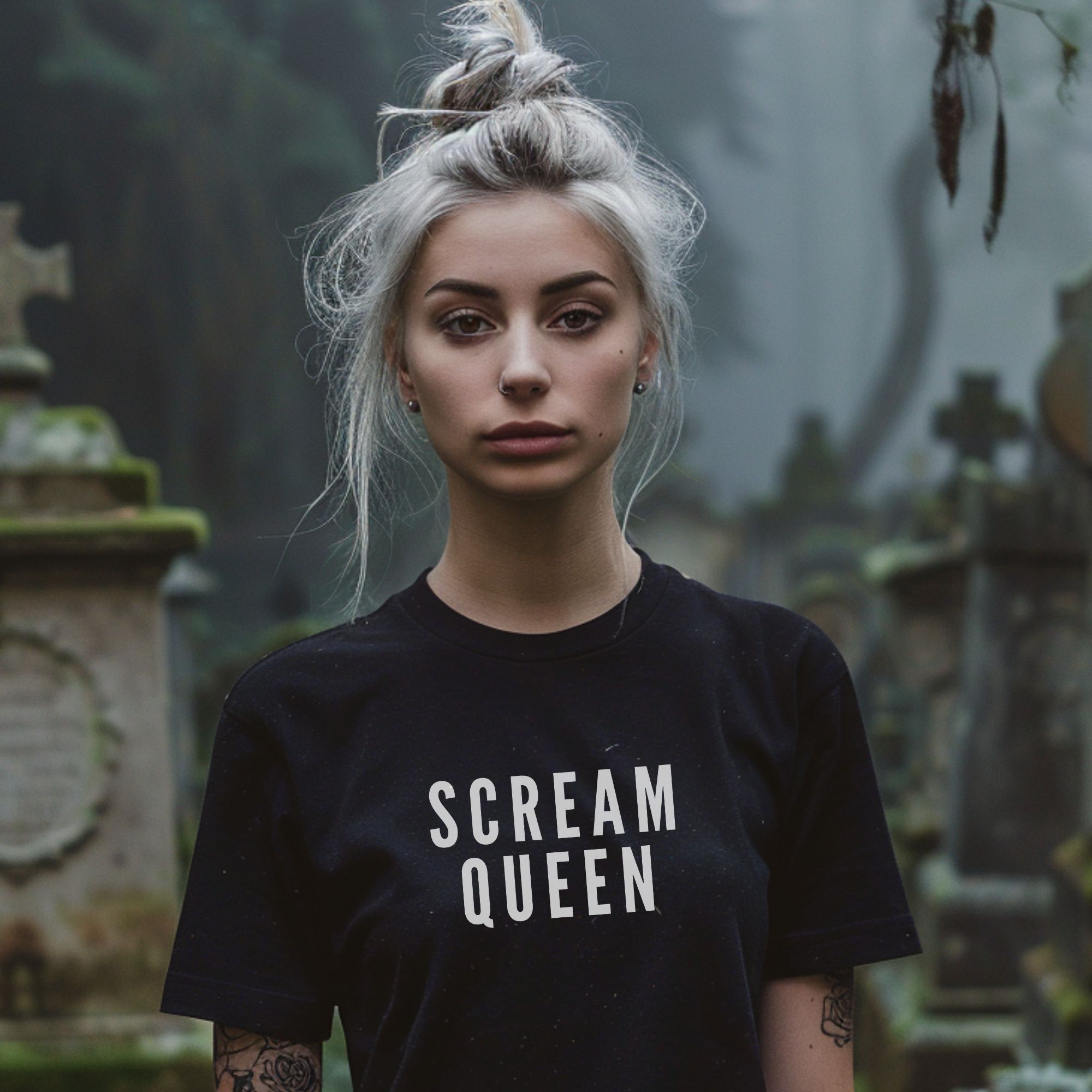 Scream Queen T-Shirt, Garment-Dyed Tee for Horror Lovers, Halloween Costume, Funny Gift, Unisex Apparel product thumbnail image