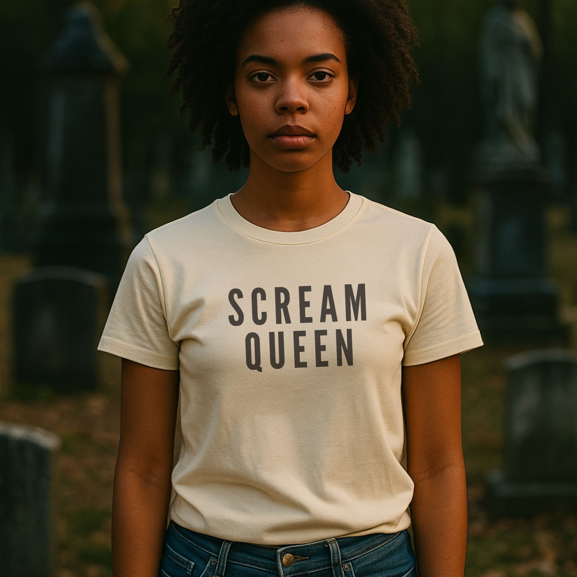 Scream Queen T-Shirt, Garment-Dyed Tee for Horror Lovers, Halloween Costume, Funny Gift, Unisex Apparel product thumbnail image