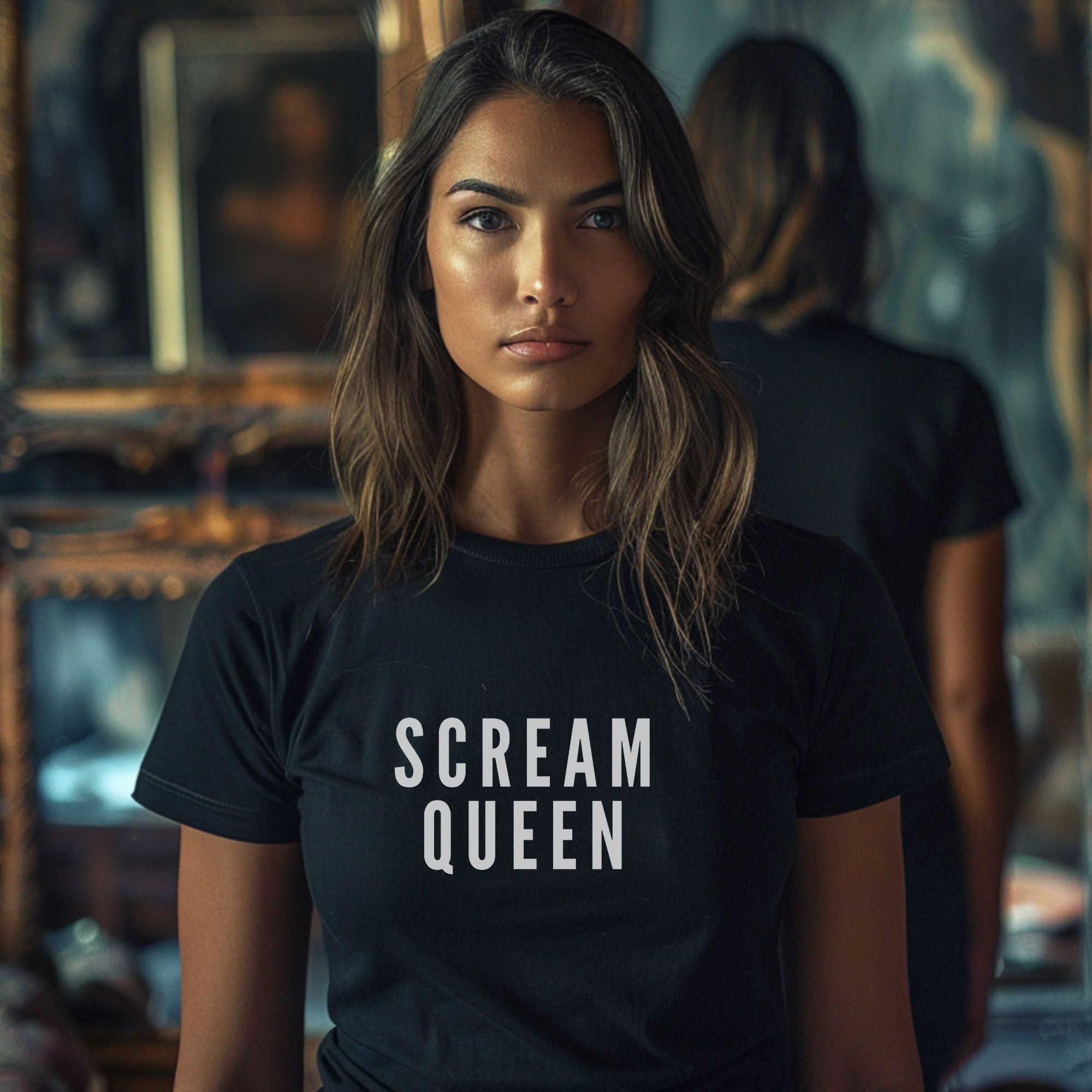 Scream Queen T-Shirt, Garment-Dyed Tee for Horror Lovers, Halloween Costume, Funny Gift, Unisex Apparel product thumbnail image Scream Queen T-Shirt, Garment-Dyed Tee for Horror Lovers, Halloween Costume, Funny Gift, Unisex Apparel product thumbnail image