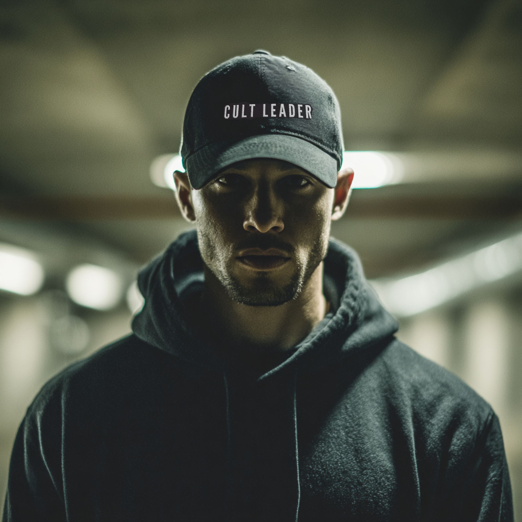CULT LEADER Embroidered Hat – Black Baseball Cap for Horror Fans, Dark Aesthetic Streetwear product thumbnail image