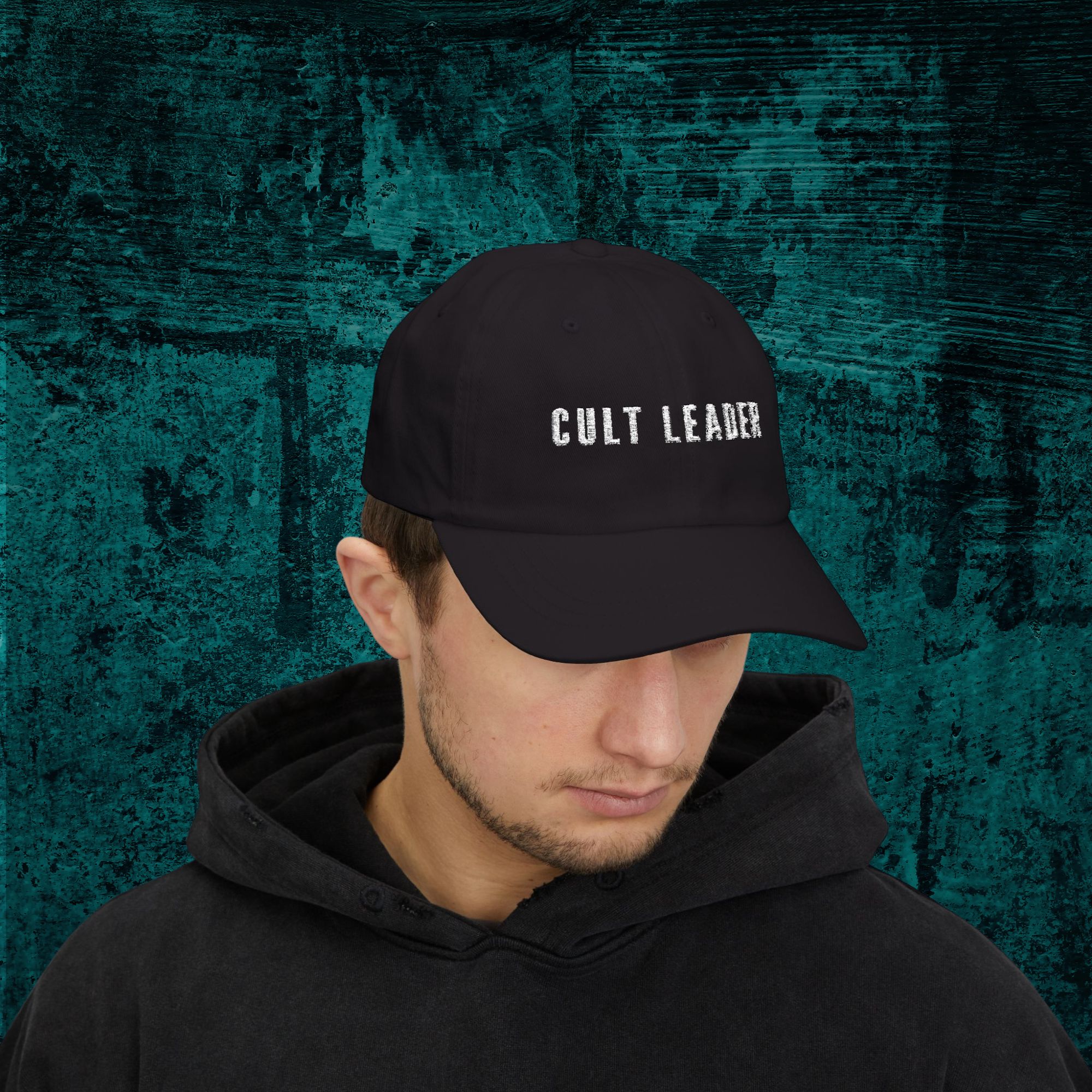 CULT LEADER Embroidered Hat – Black Baseball Cap for Horror Fans, Dark Aesthetic Streetwear product thumbnail image