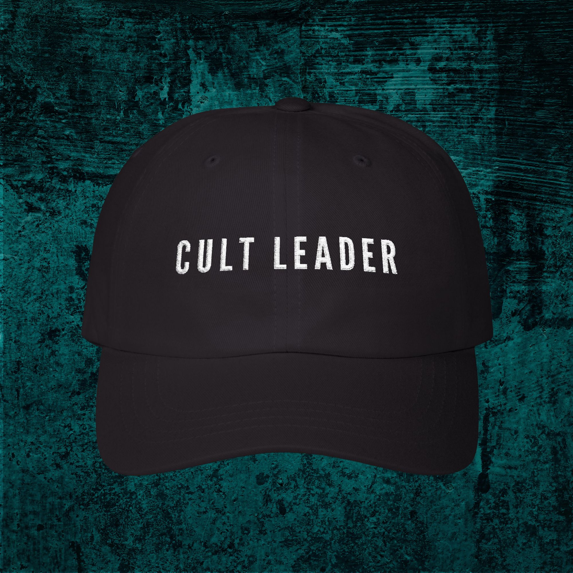 CULT LEADER Embroidered Hat – Black Baseball Cap for Horror Fans, Dark Aesthetic Streetwear product thumbnail image
