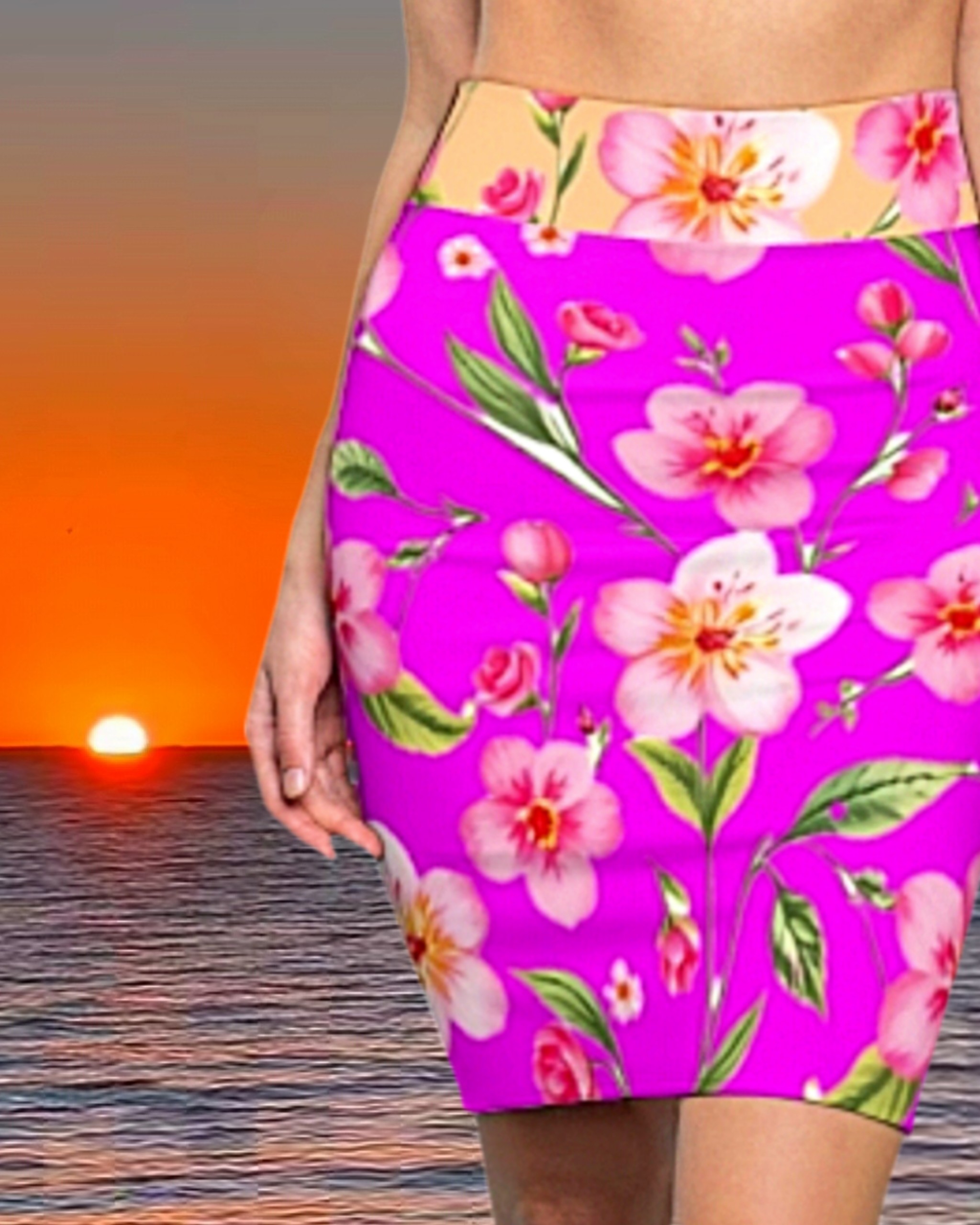 PARADISE GARDENS- GARDENIAN EDEN -Women's Pencil Skirt PARADISE GARDENS- GARDENIAN EDEN -Women's Pencil Skirt