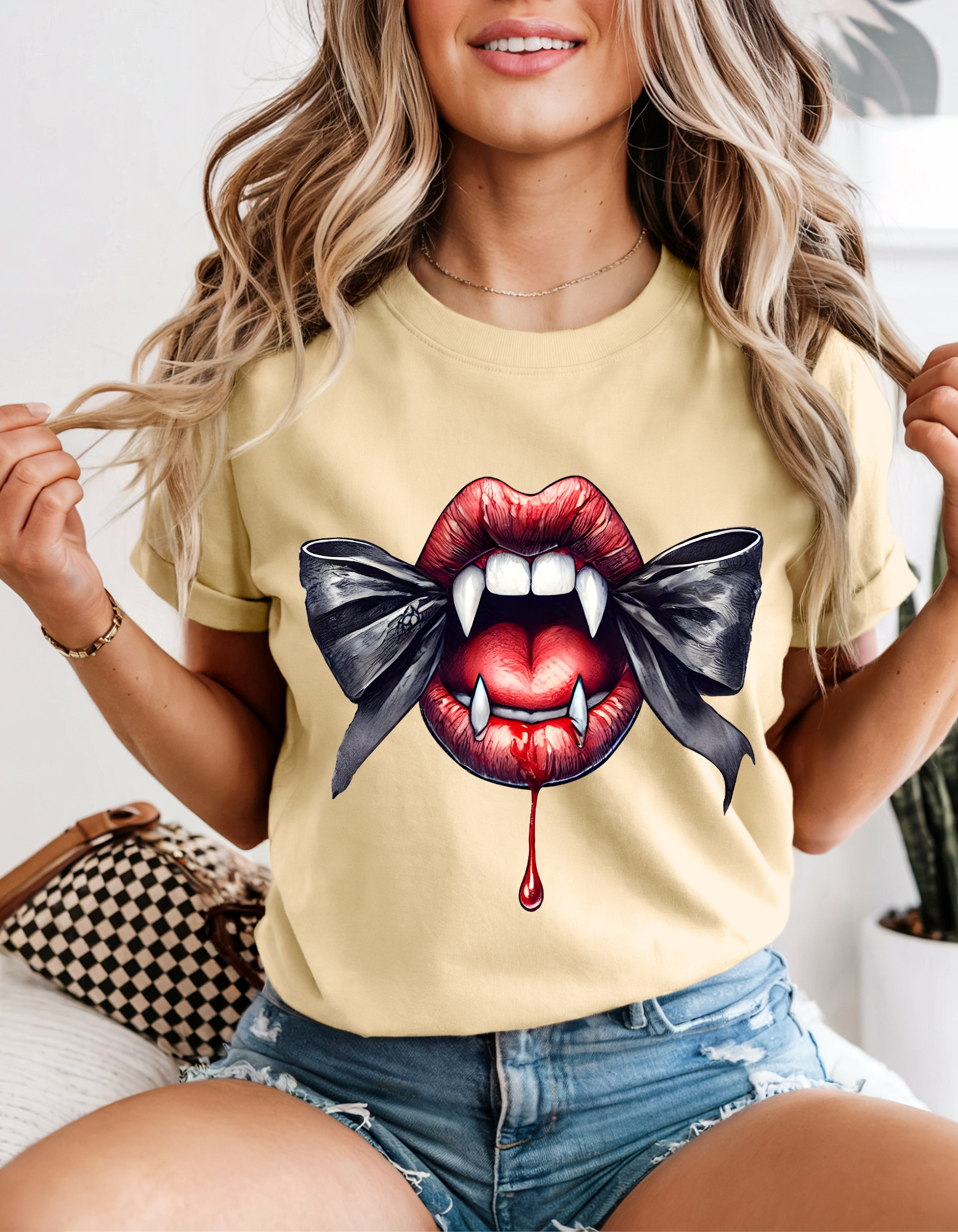 Vampire Kiss T-Shirt, Unisex Halloween Shirt, Graphic Tee for Parties, Spooky Costume Top, Gift for Halloween Lovers product thumbnail image Vampire Kiss T-Shirt, Unisex Halloween Shirt, Graphic Tee for Parties, Spooky Costume Top, Gift for Halloween Lovers product thumbnail image