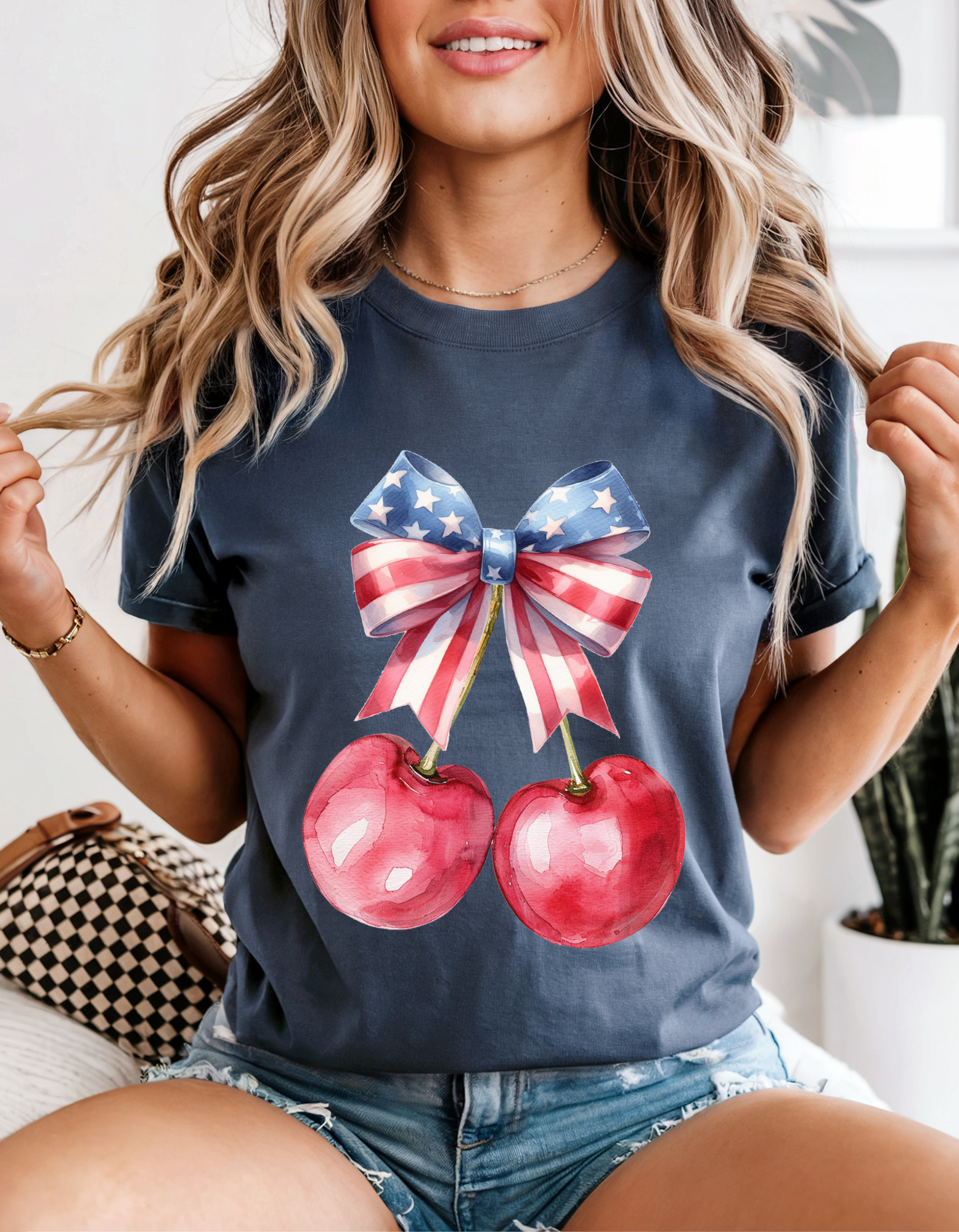 Patriotic Cherry T-Shirt, USA Celebration Tee, Unisex Festival Shirt, 4th of July Outfit, Gift for Independence Day Patriotic Cherry T-Shirt, USA Celebration Tee, Unisex Festival Shirt, 4th of July Outfit, Gift for Independence Day