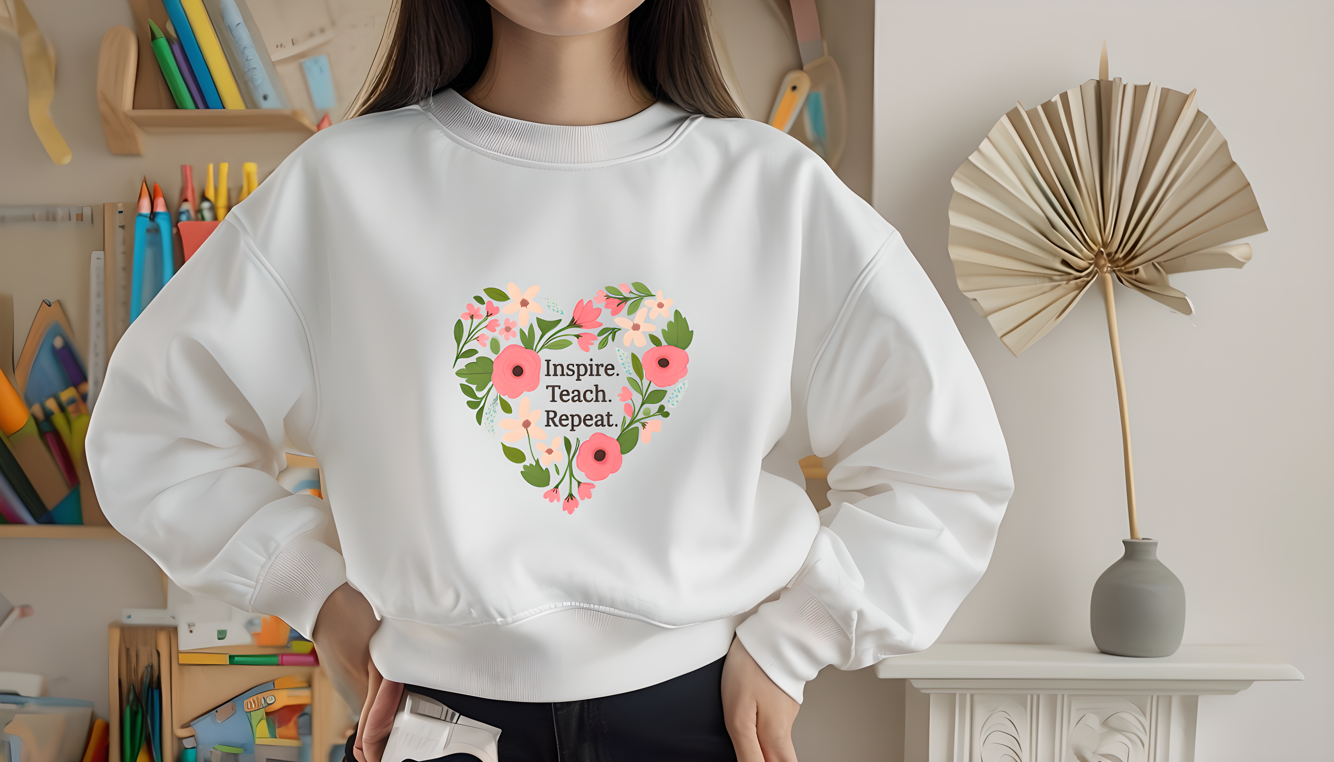 Inspire Teacher Repeat Sweatshirt | Cozy Crewneck | Teacher Gift | Floral Heart Design | Unisex Sweatshirt | Casual Outfit product thumbnail image Inspire Teacher Repeat Sweatshirt | Cozy Crewneck | Teacher Gift | Floral Heart Design | Unisex Sweatshirt | Casual Outfit product thumbnail image