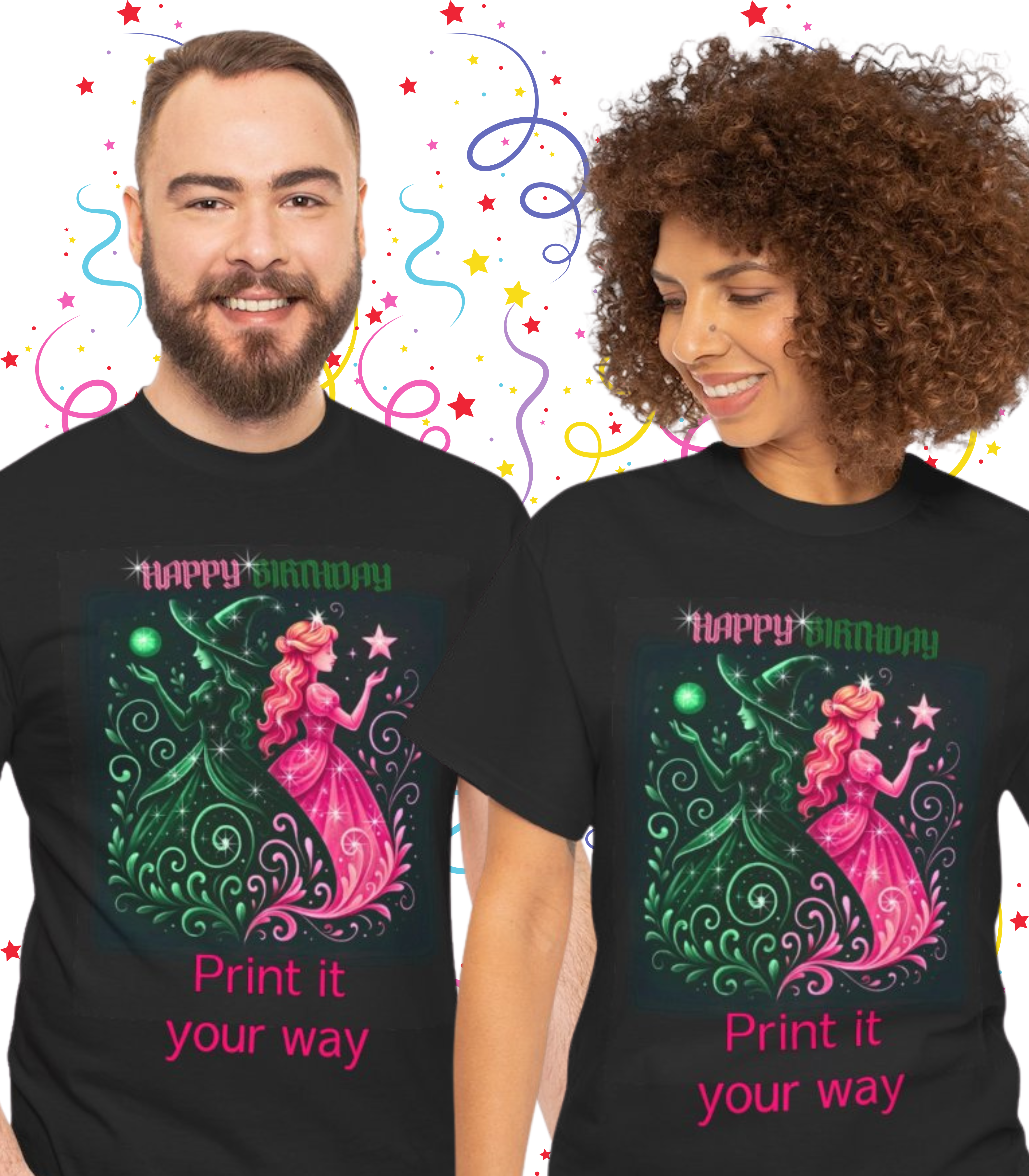 Witch and Princess Birthday Tee – Unisex Cotton Graphic Shirt, Wicked and Witchy, Magical Gift, Menswear &amp; Womenswear by CarmaQuanTarotBirthday Party Outfit product thumbnail image