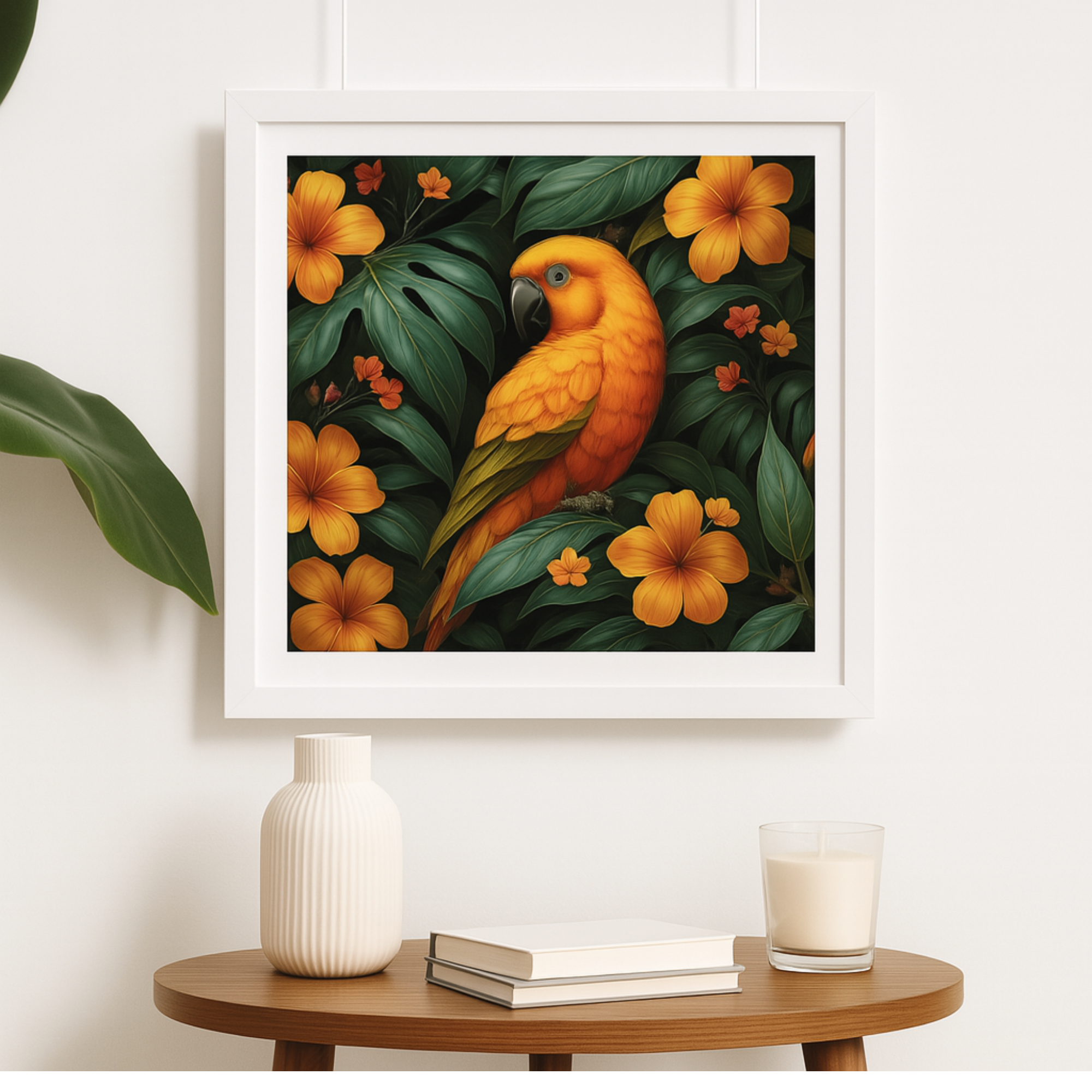 Tropical Parrot Wall Art Framed Horizontal Poster with Jungle Flowers | Vibrant Nature Print for Living Room Office or Bedroom Decor product thumbnail image Tropical Parrot Wall Art Framed Horizontal Poster with Jungle Flowers | Vibrant Nature Print for Living Room Office or Bedroom Decor product thumbnail image