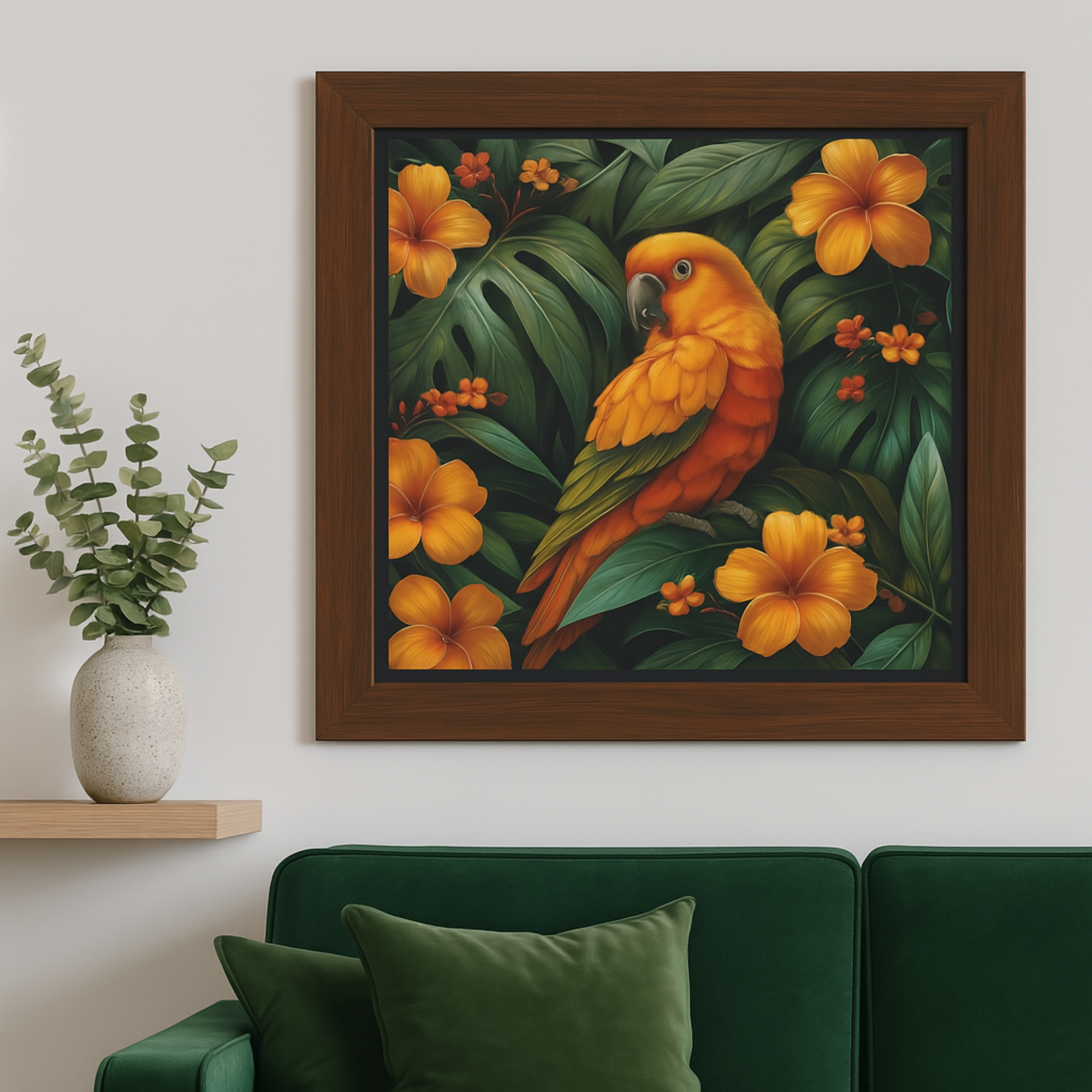 Tropical Parrot Wall Art Framed Horizontal Poster with Jungle Flowers | Vibrant Nature Print for Living Room Office or Bedroom Decor product thumbnail image Tropical Parrot Wall Art Framed Horizontal Poster with Jungle Flowers | Vibrant Nature Print for Living Room Office or Bedroom Decor product thumbnail image